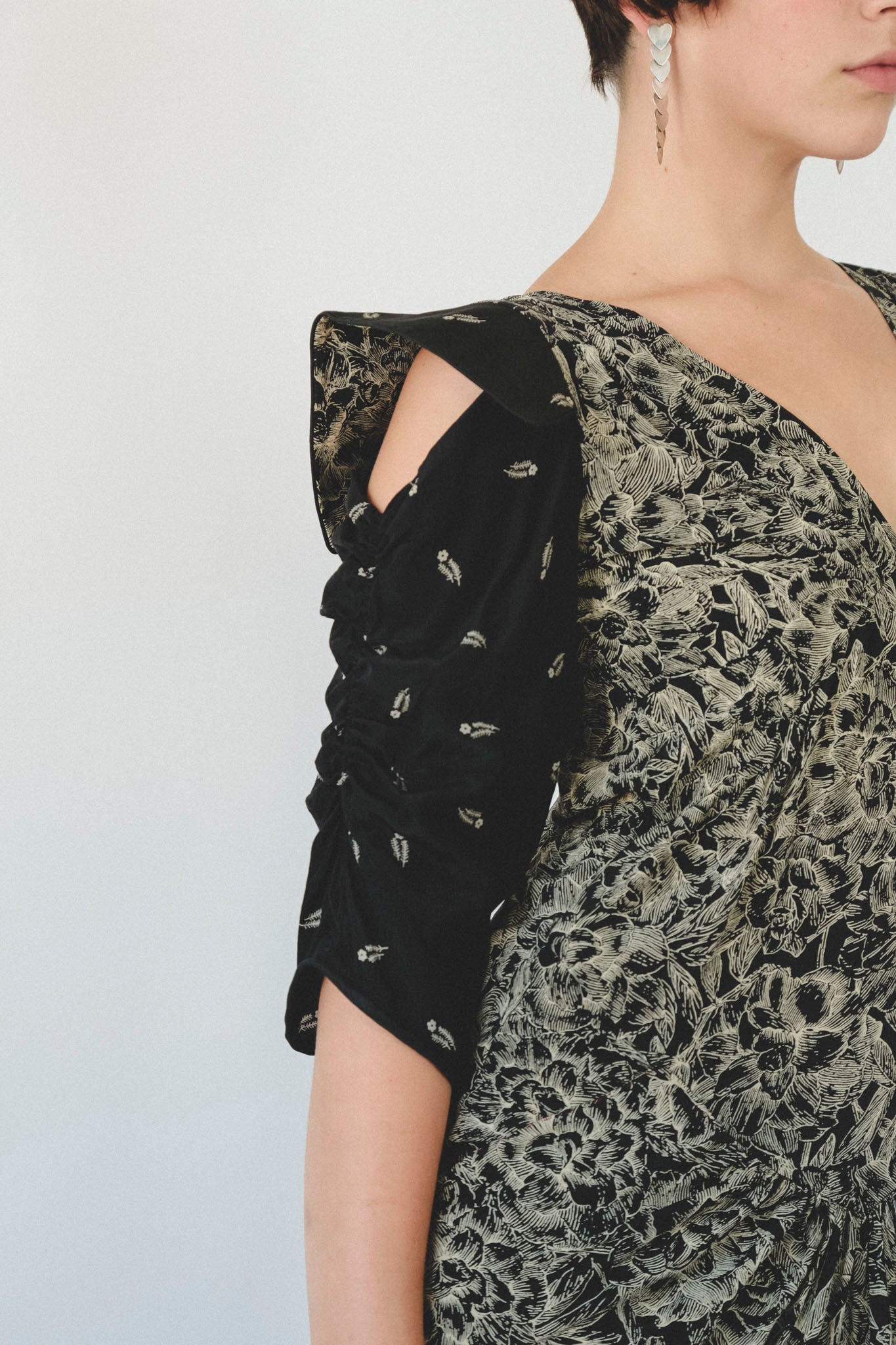 Black Two Tone Ruched Dress