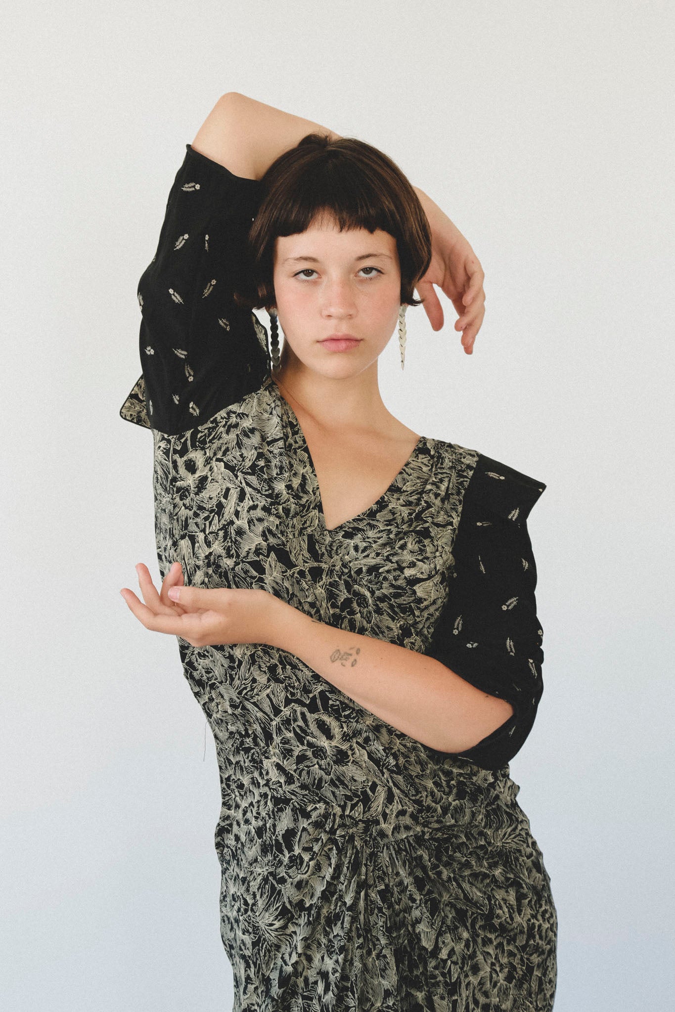 Black Two Tone Ruched Dress