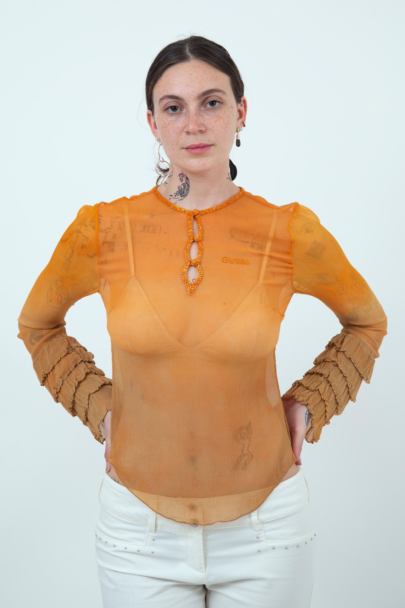 Guess Silk Chiffon Ruffle Blouse