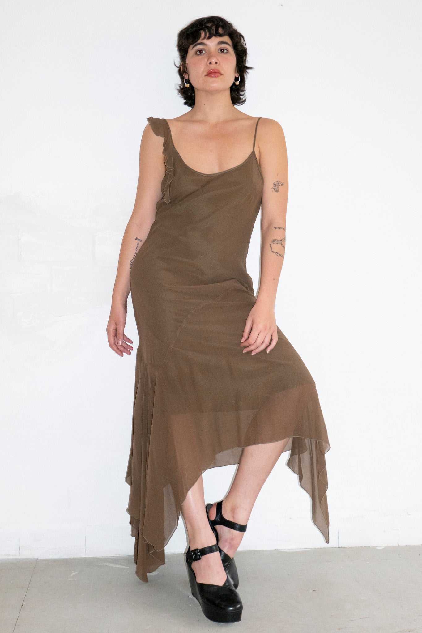 Ruffles Silk Dress and Wrap Top Set