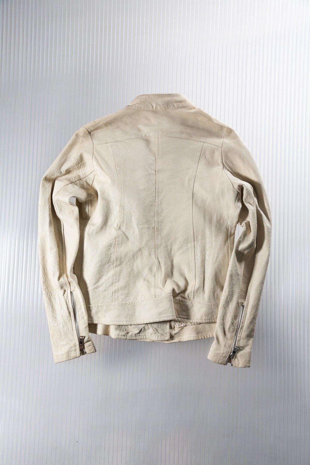 GIORGIO BRATO CREAM ASYMMETRIC LEATHER JACKET
