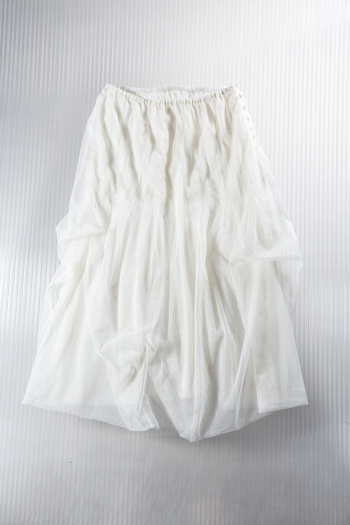 WHITE LAYERED MESH CORSET SKIRT