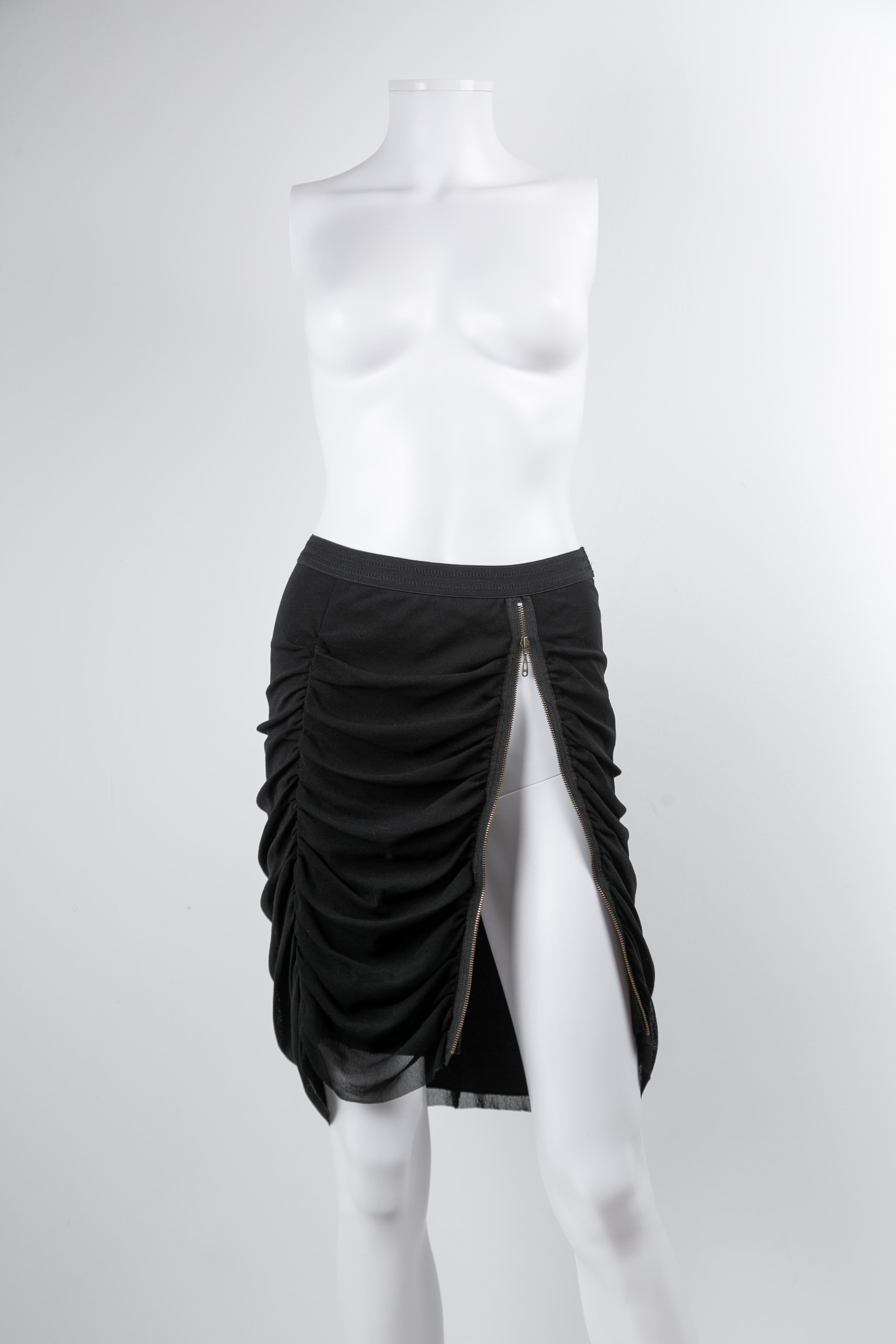 RUCHED ZIP MESH SKIRT