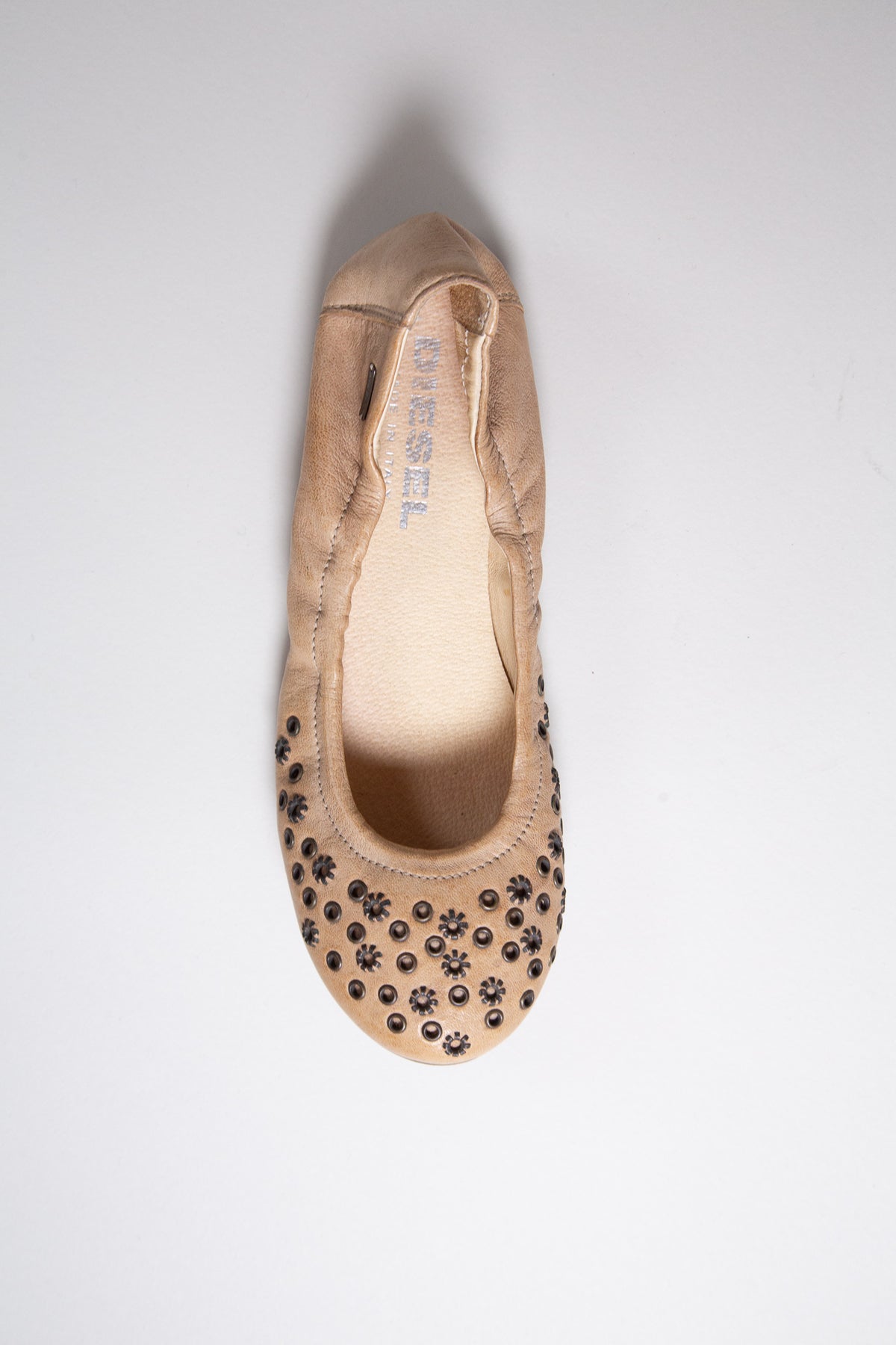 DIESEL TAN LEATHER STUDDED BALLET FLATS
