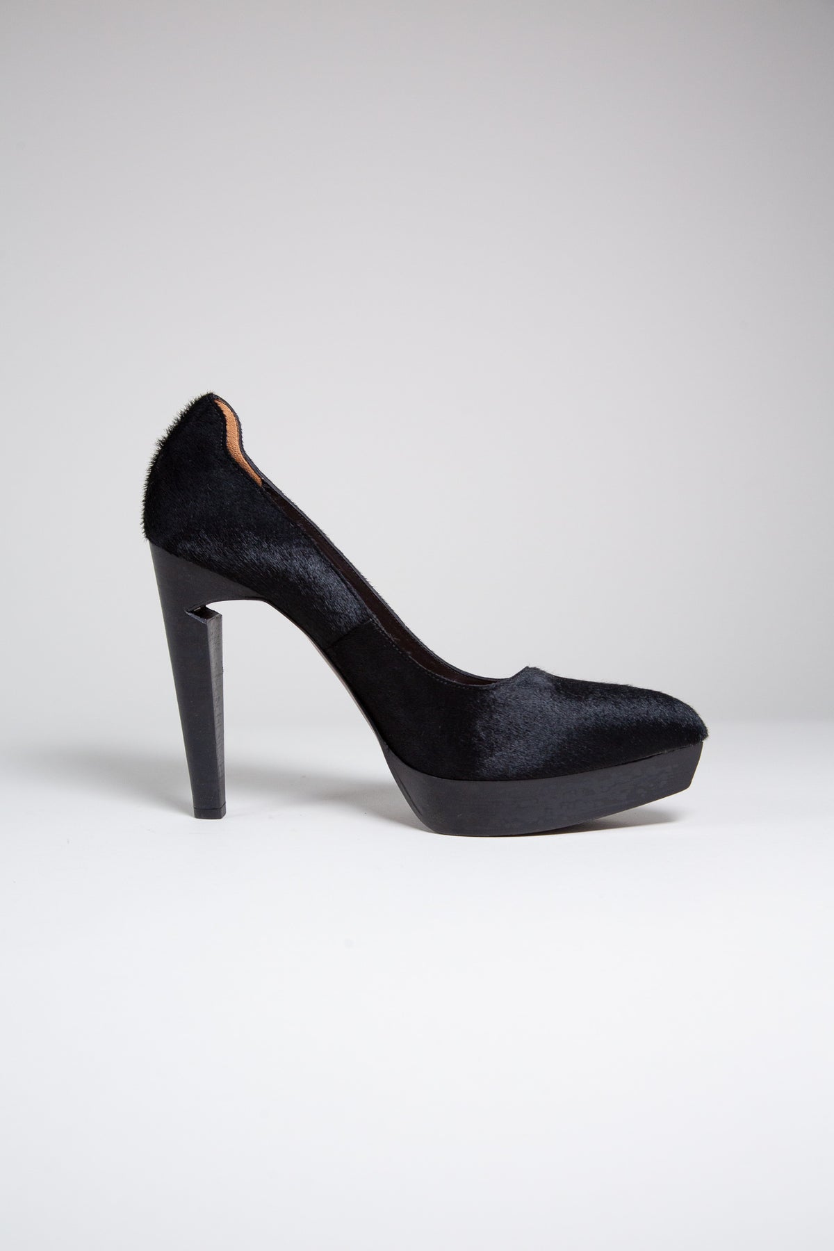 COSTUME NATIONAL BLACK PONY HAIR PLATFORM HEELS