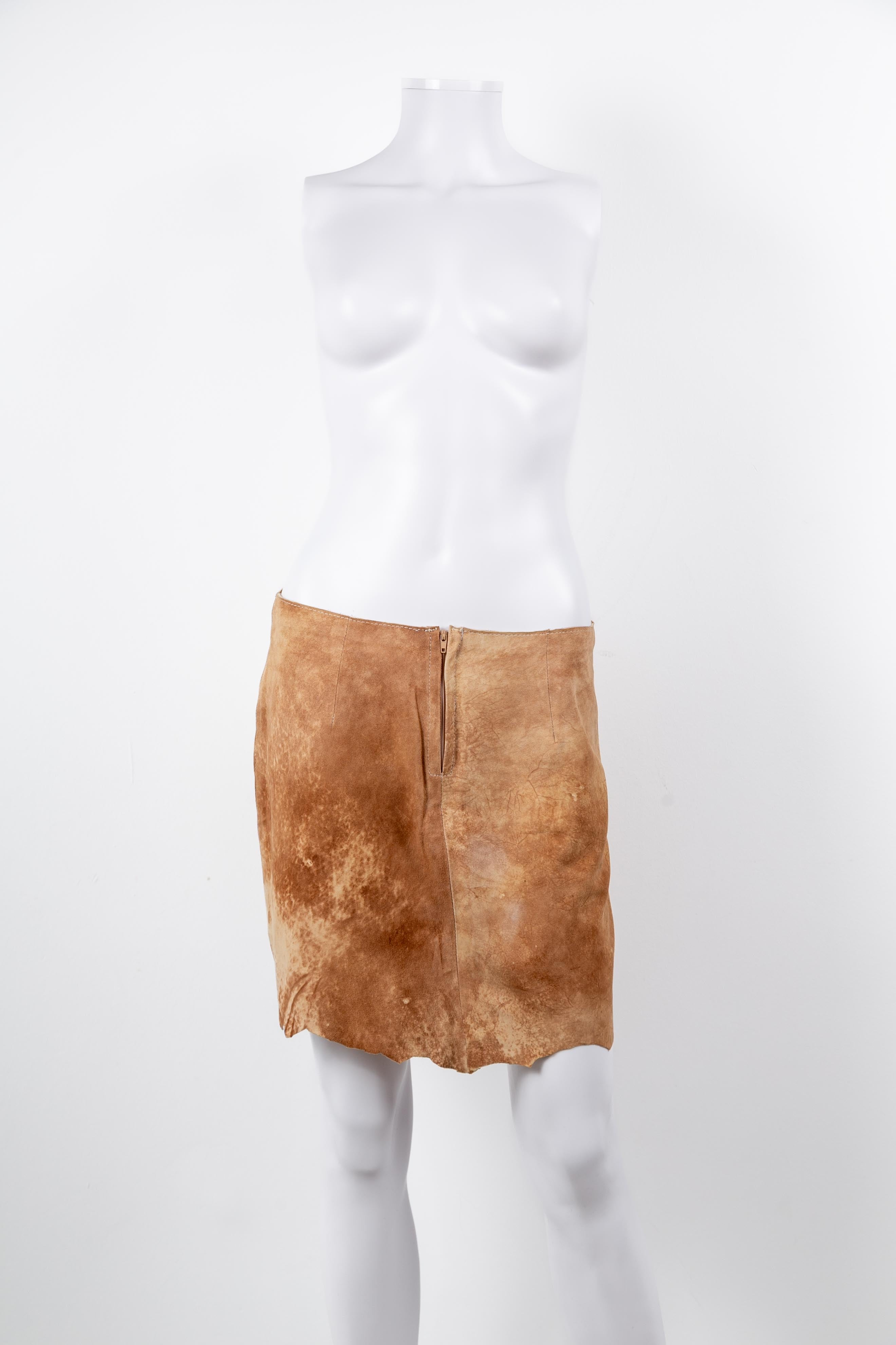 DISTRESSED LEATHER MINI SKIRT