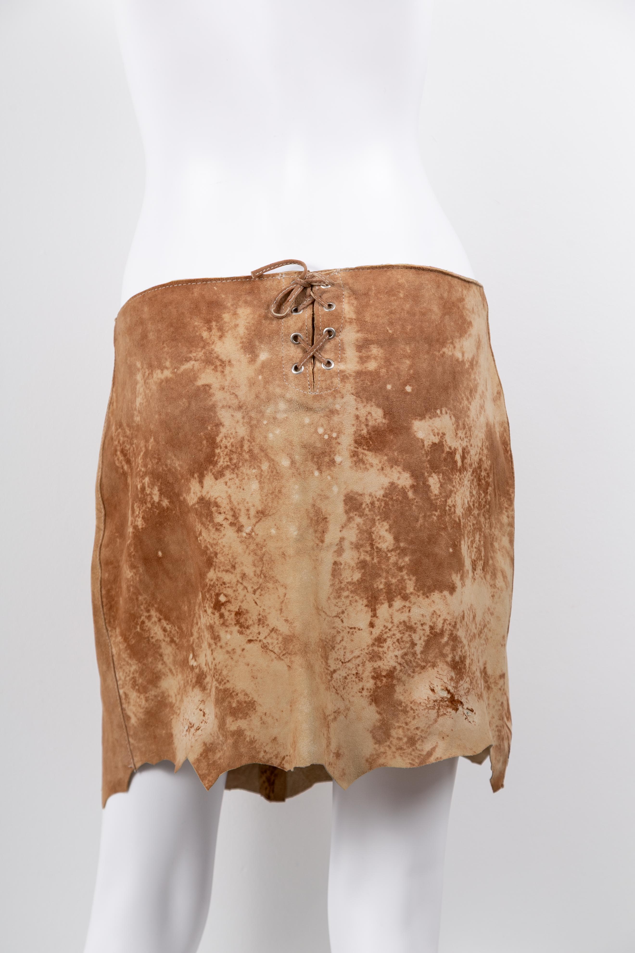 DISTRESSED LEATHER MINI SKIRT