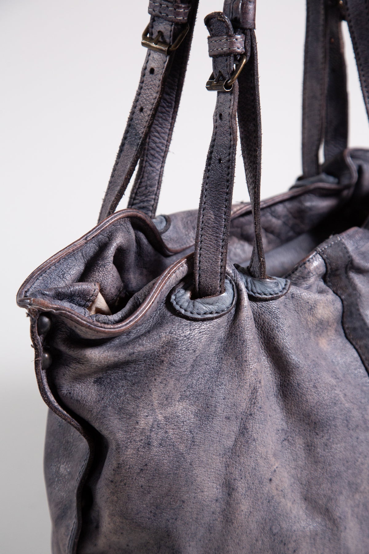 DUSTY MAUVE LEATHER SLOUCHY TOTE BAG