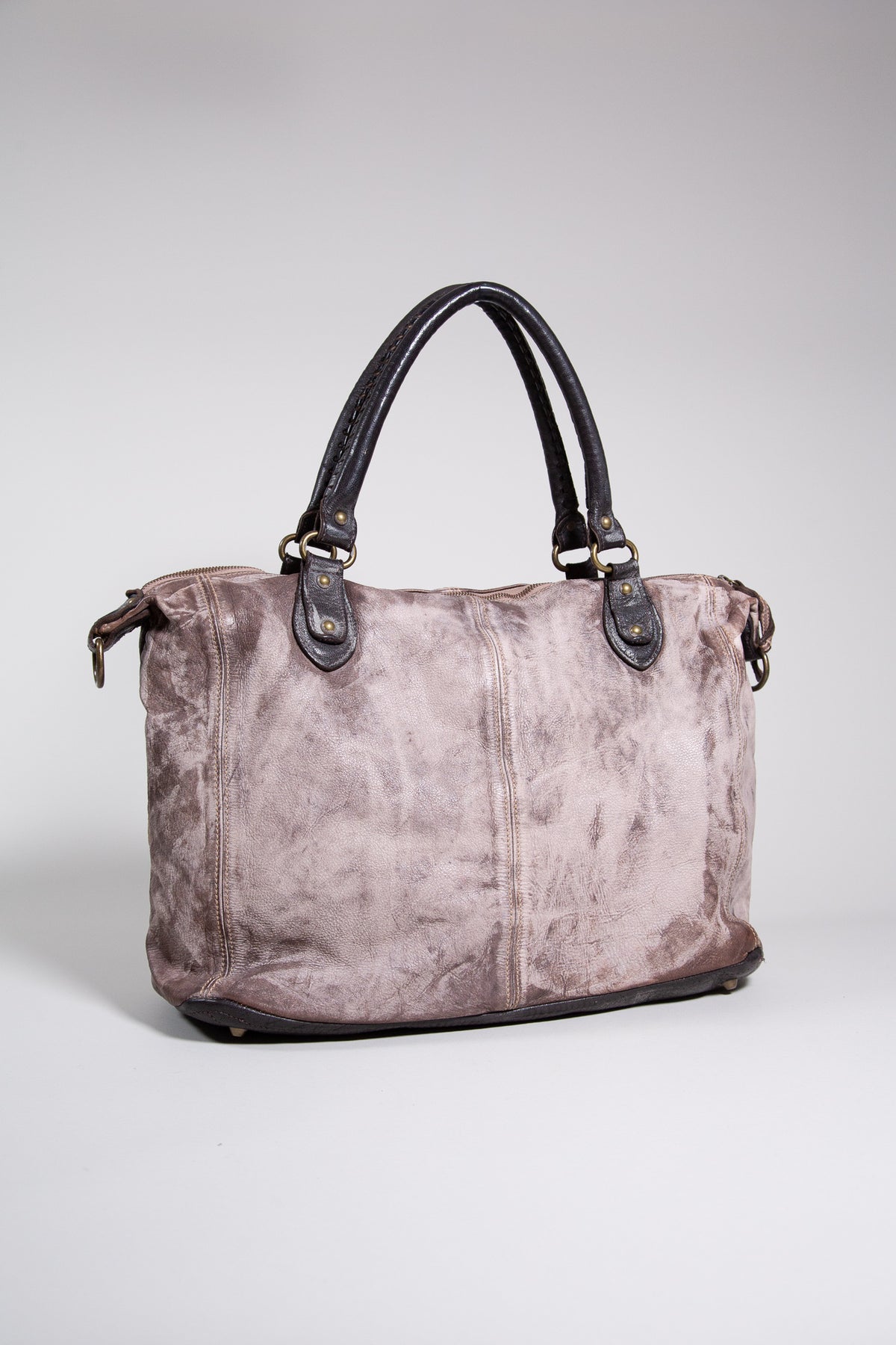 TAUPE LEATHER BOWLING BAG