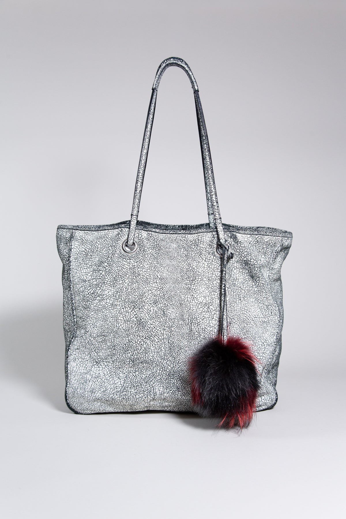 PINKO WHITE CRACKLED LEATHER TOTE BAG