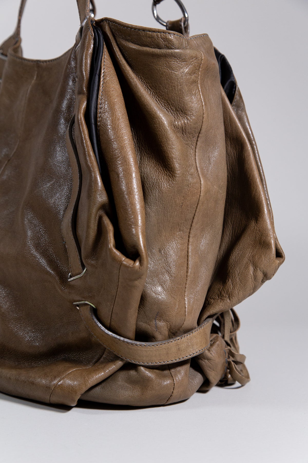 COSTUME NATIONAL BROWN LEATHER FRINGE TOTE BAG