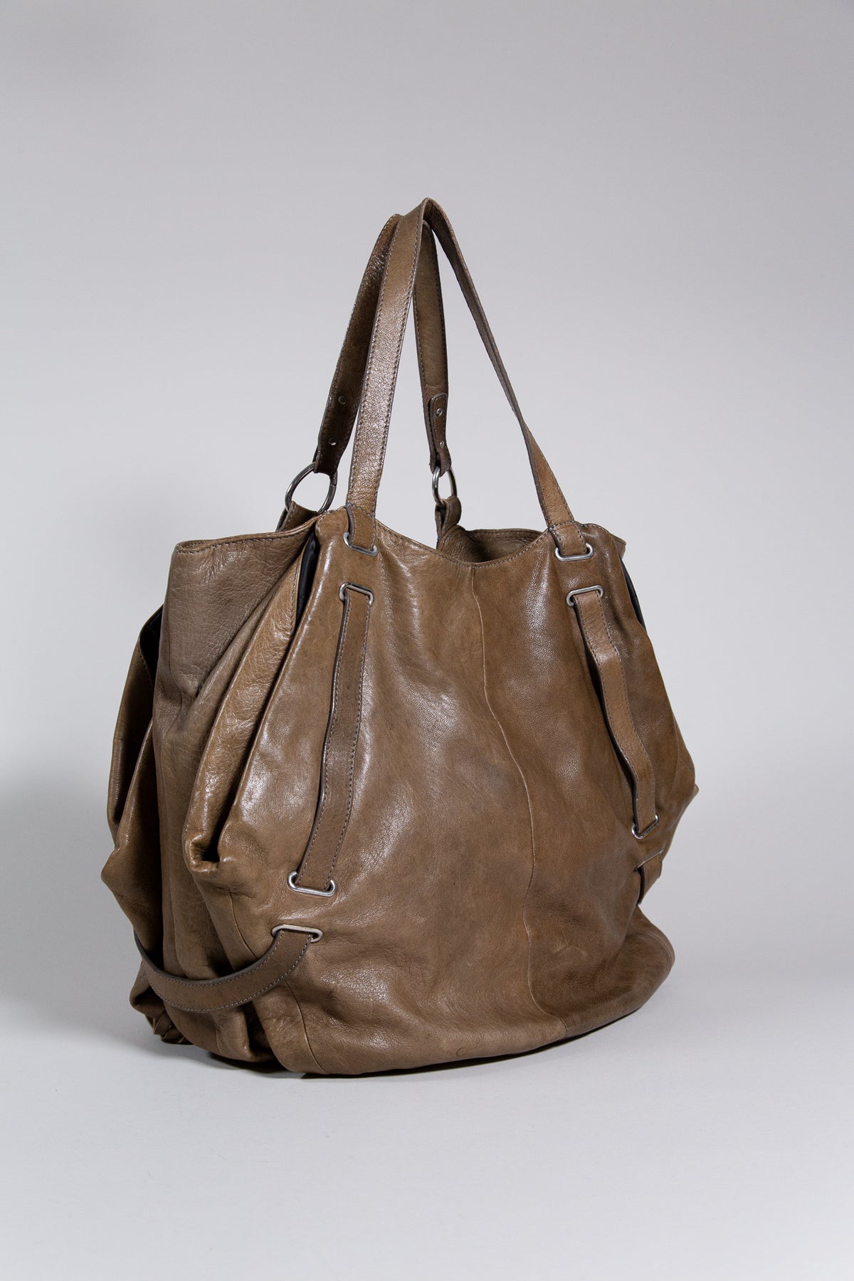 COSTUME NATIONAL BROWN LEATHER FRINGE TOTE BAG