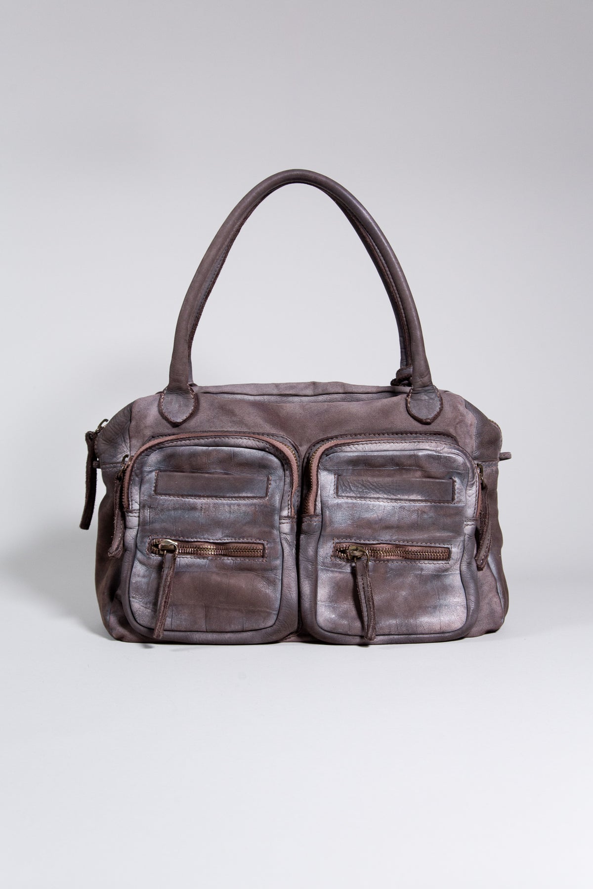 WASHED BROWN LEATHER MULTI-POCKET BAG