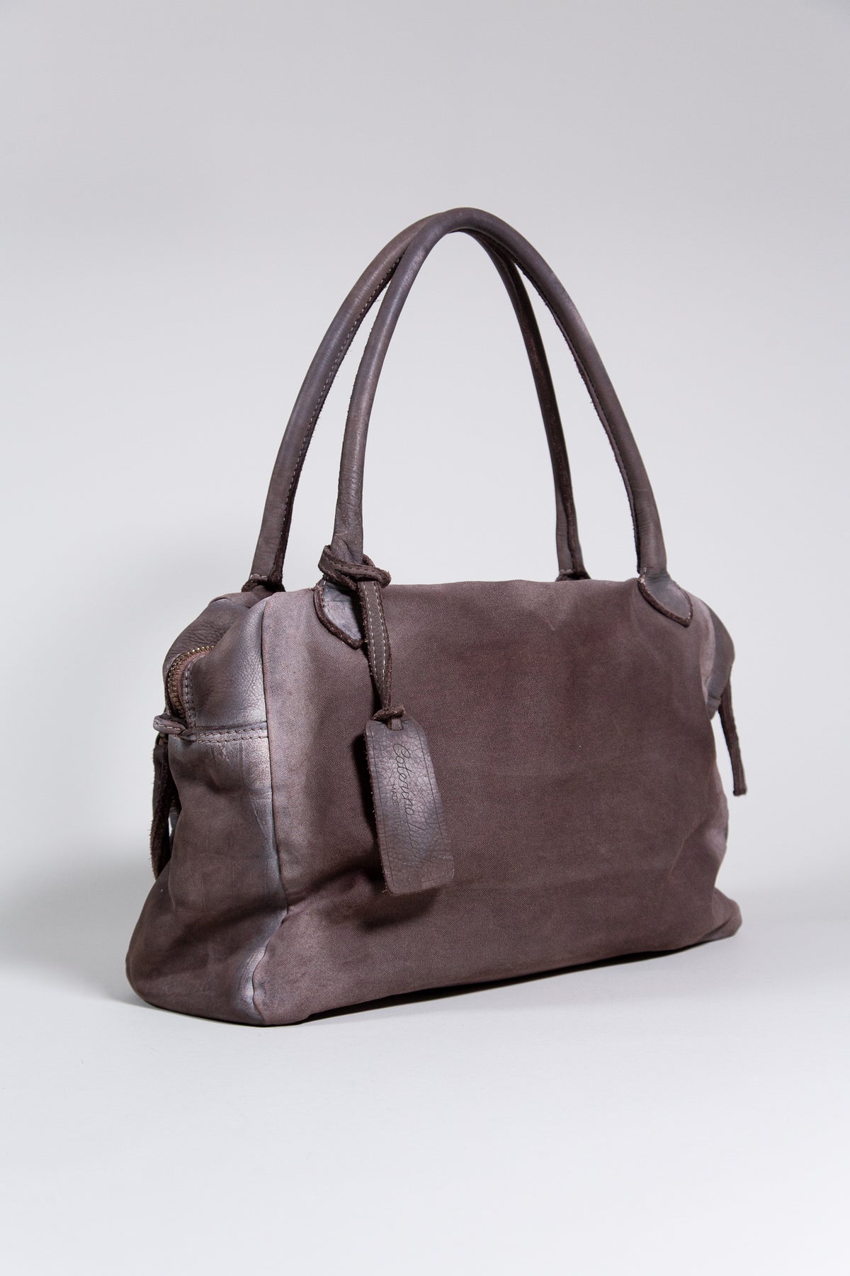 WASHED BROWN LEATHER MULTI-POCKET BAG