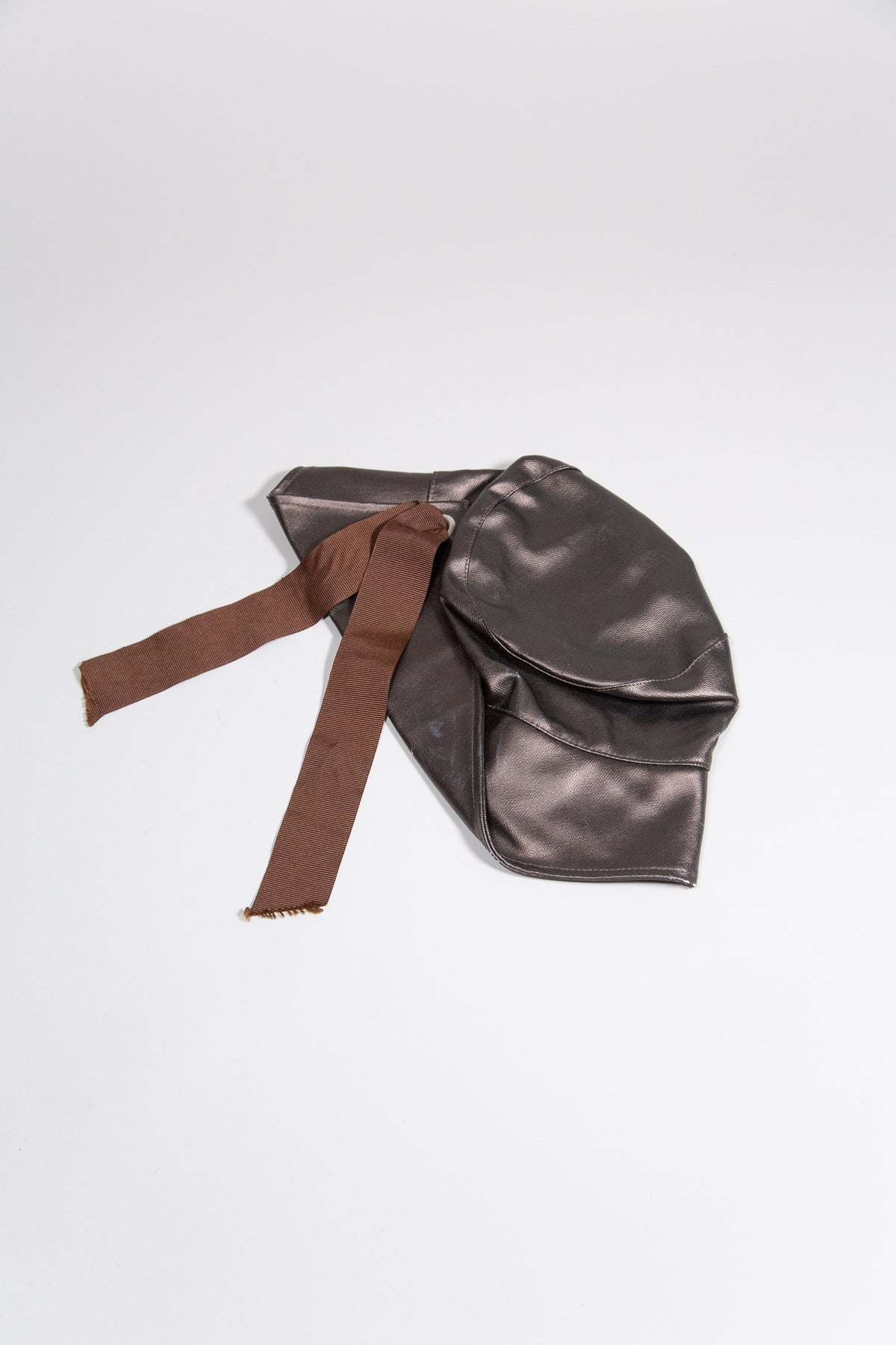 DARK BROWN LEATHER OVERSIZED SCULPTURAL BUCKET HAT