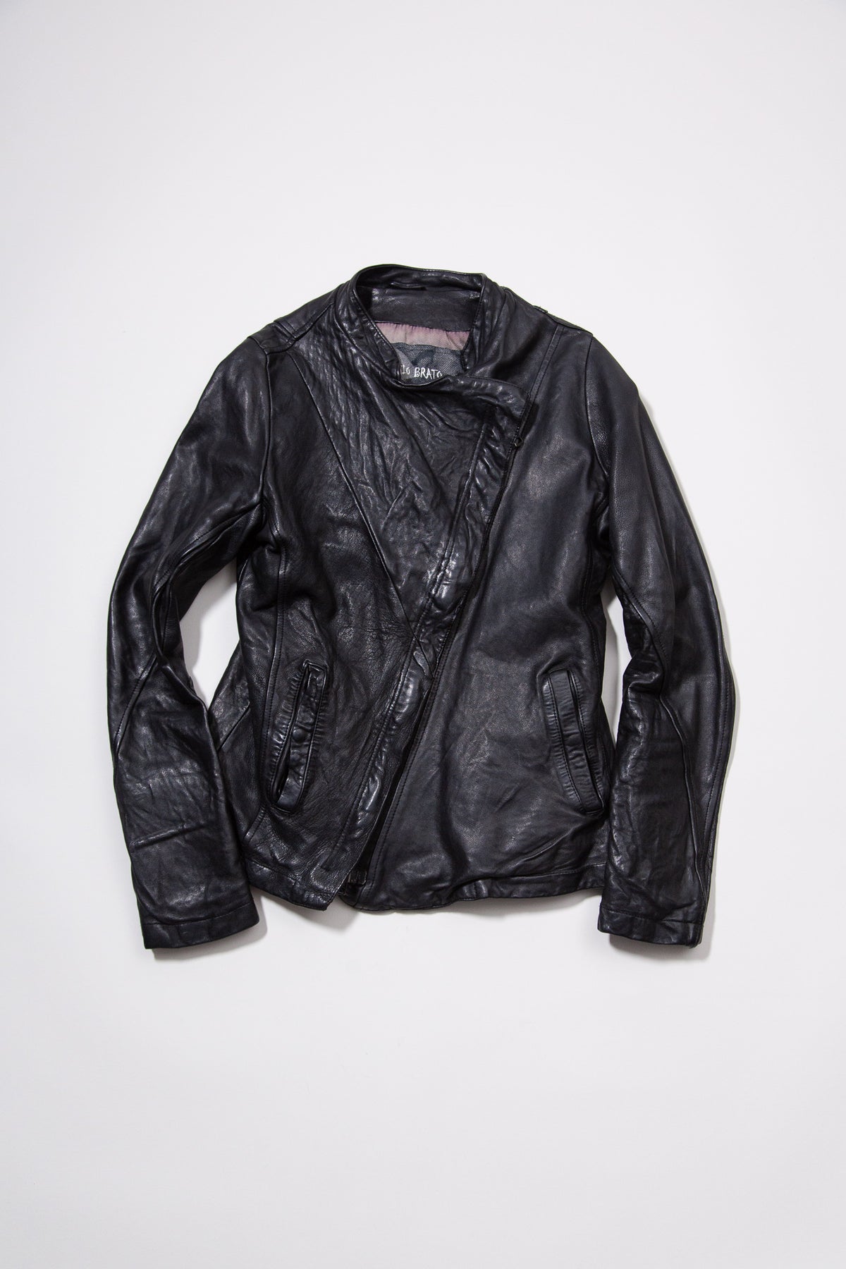 GIORGIO BRATO BLACK ASYMMETRIC LEATHER JACKET