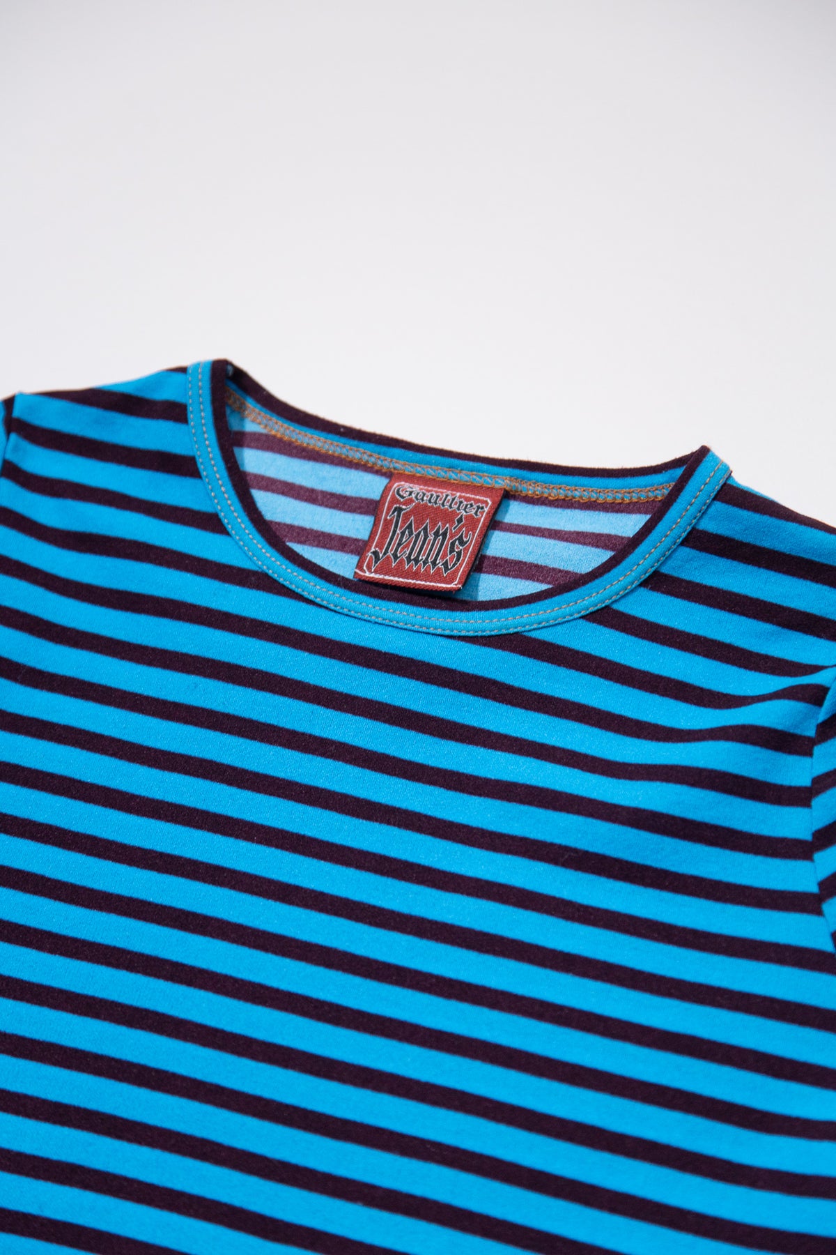JEAN PAUL GAULTIER BLUE AND BROWN STRIPED TOP