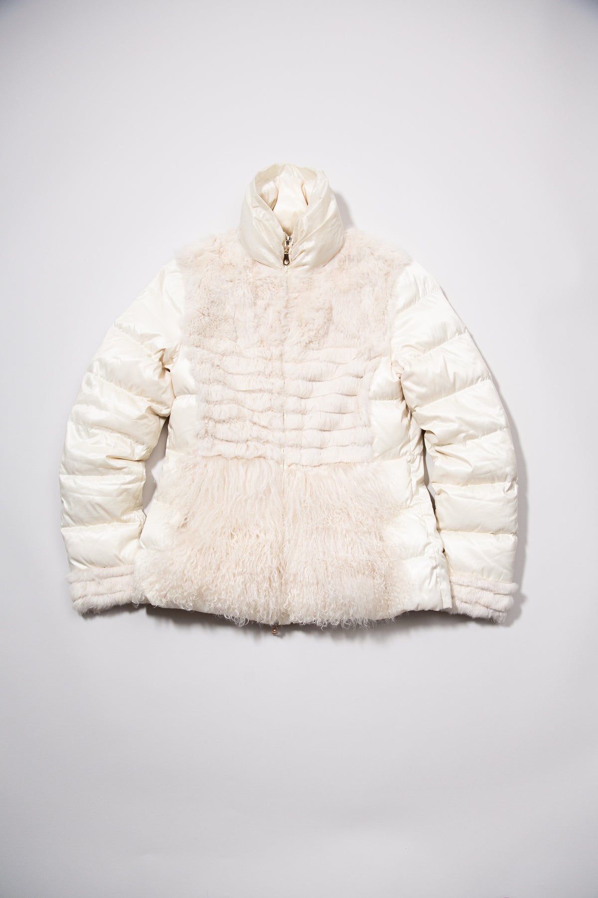 IVORY FUR TRIMMED DOWN PUFFER JACKET