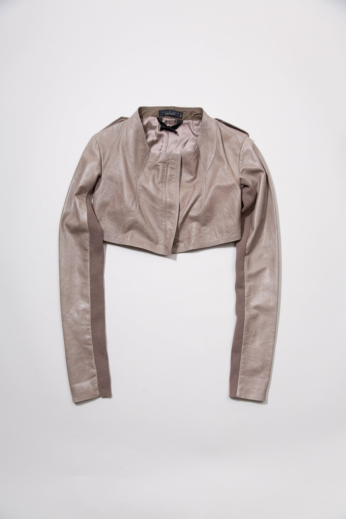 LIGHT BROWN CROPPED LEATHER JACKET