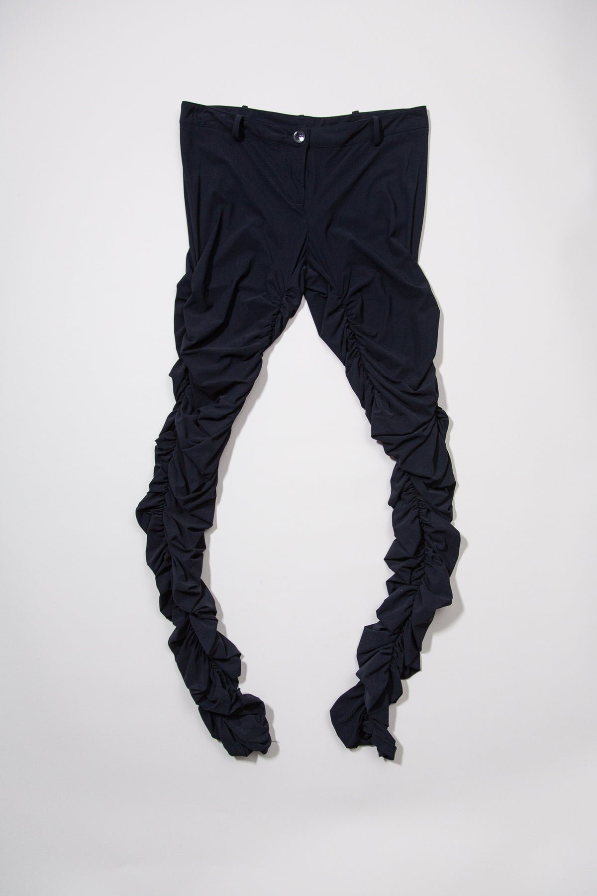 BLACK RUCHED RUFFLE PANTS
