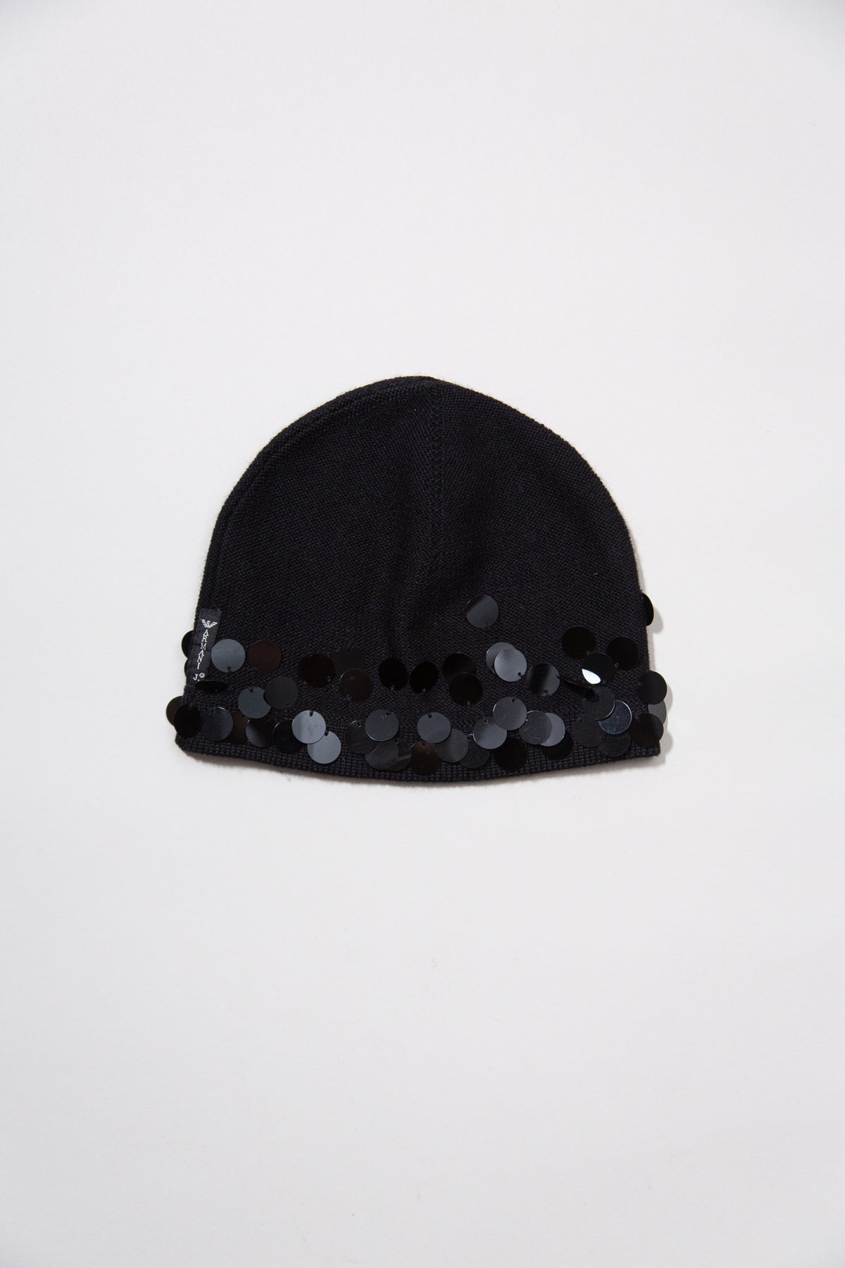 ARMANI BLACK KNIT SEQUIN EMBELLISHED HAT & GLOVES SET