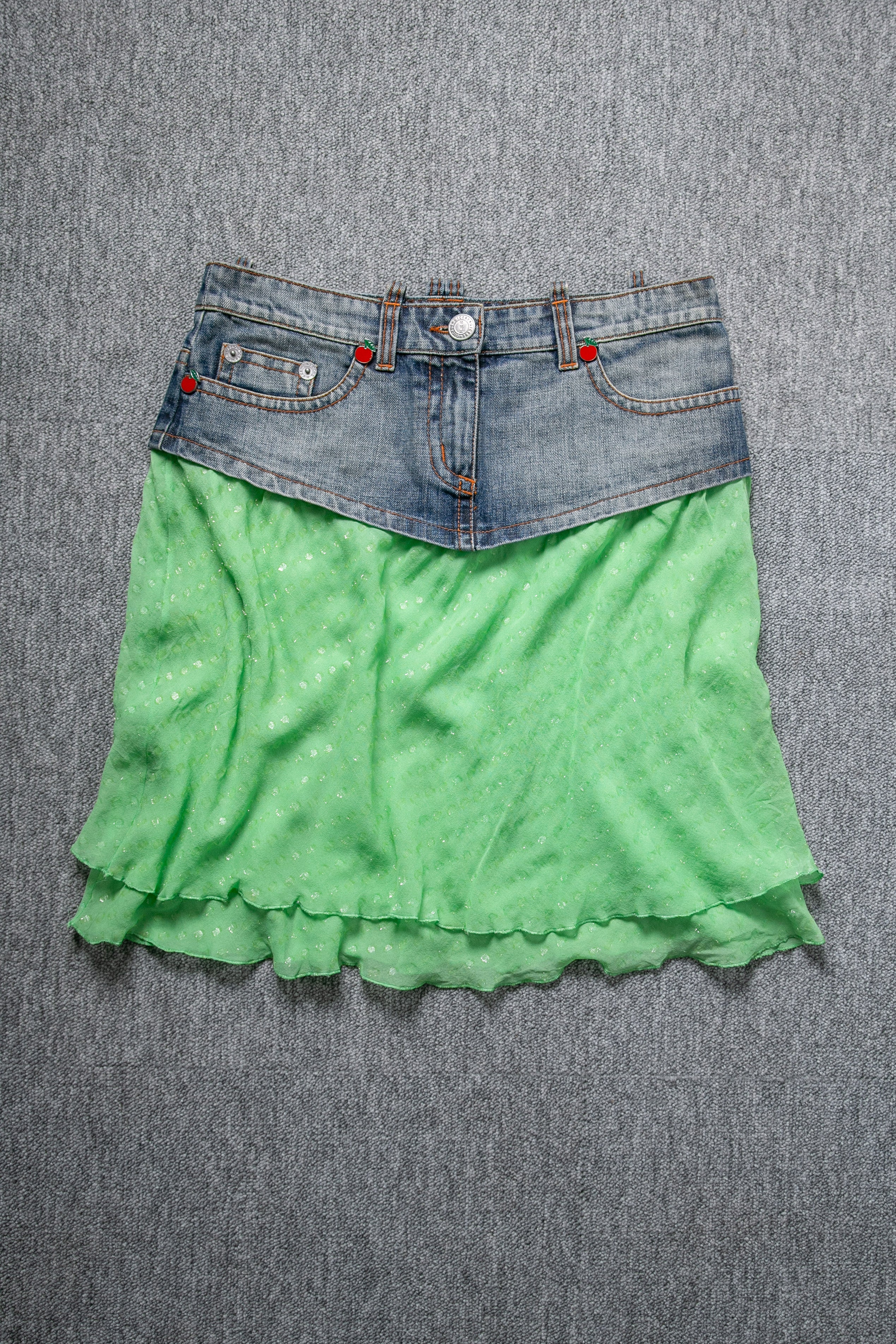 DENIM & GREEN CHERRIES SKIRT
