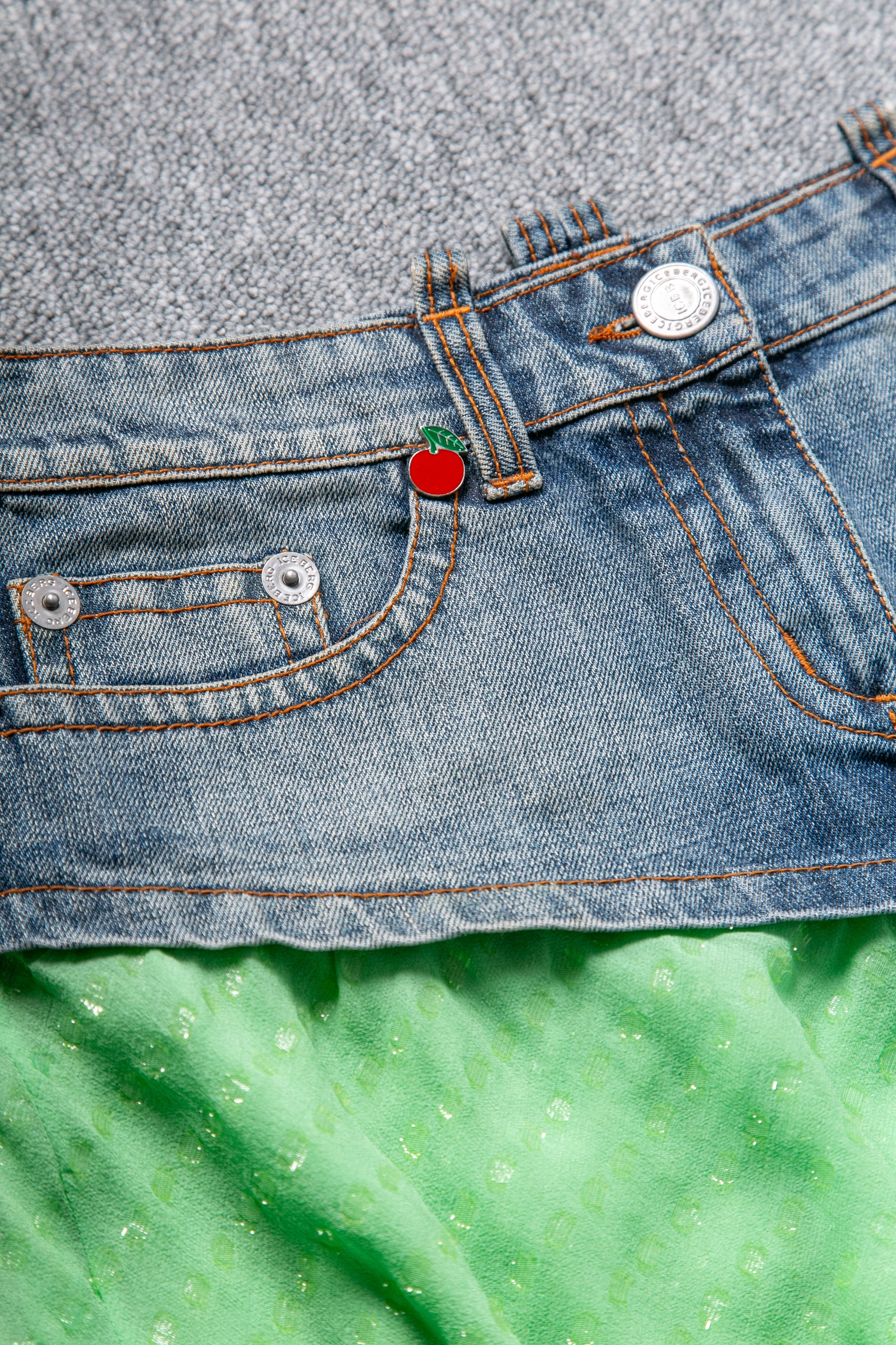 DENIM & GREEN CHERRIES SKIRT