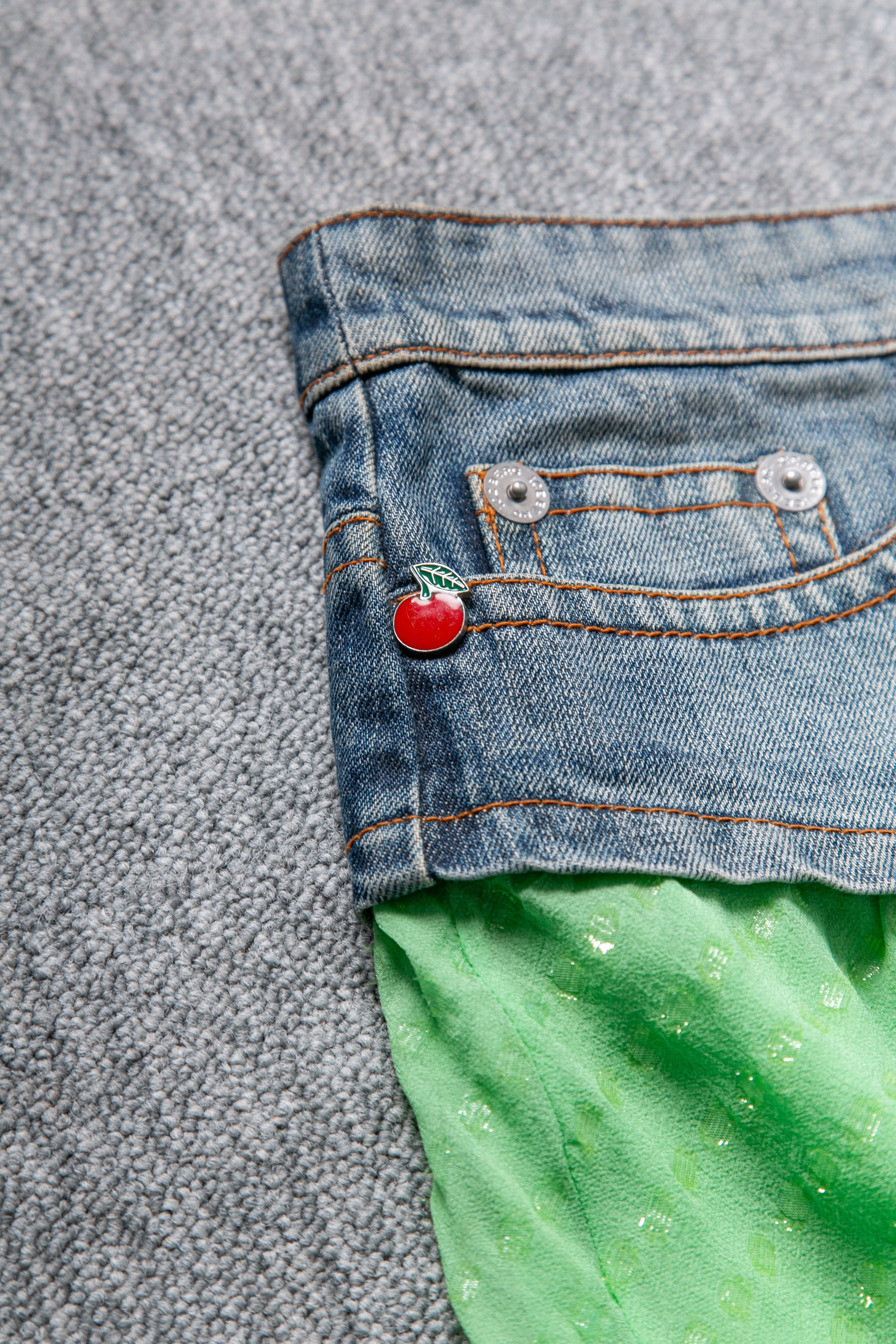 DENIM & GREEN CHERRIES SKIRT