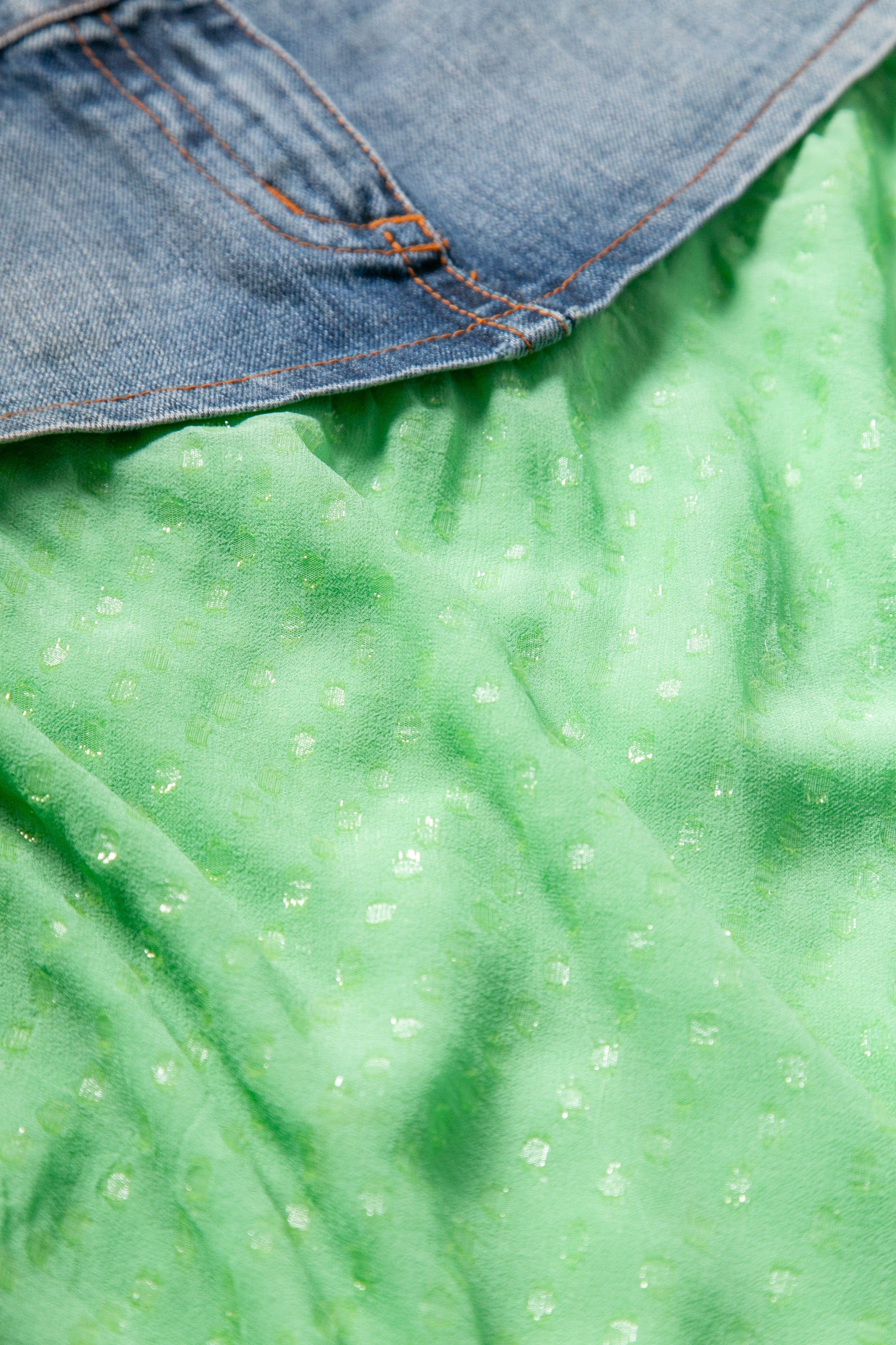 DENIM & GREEN CHERRIES SKIRT