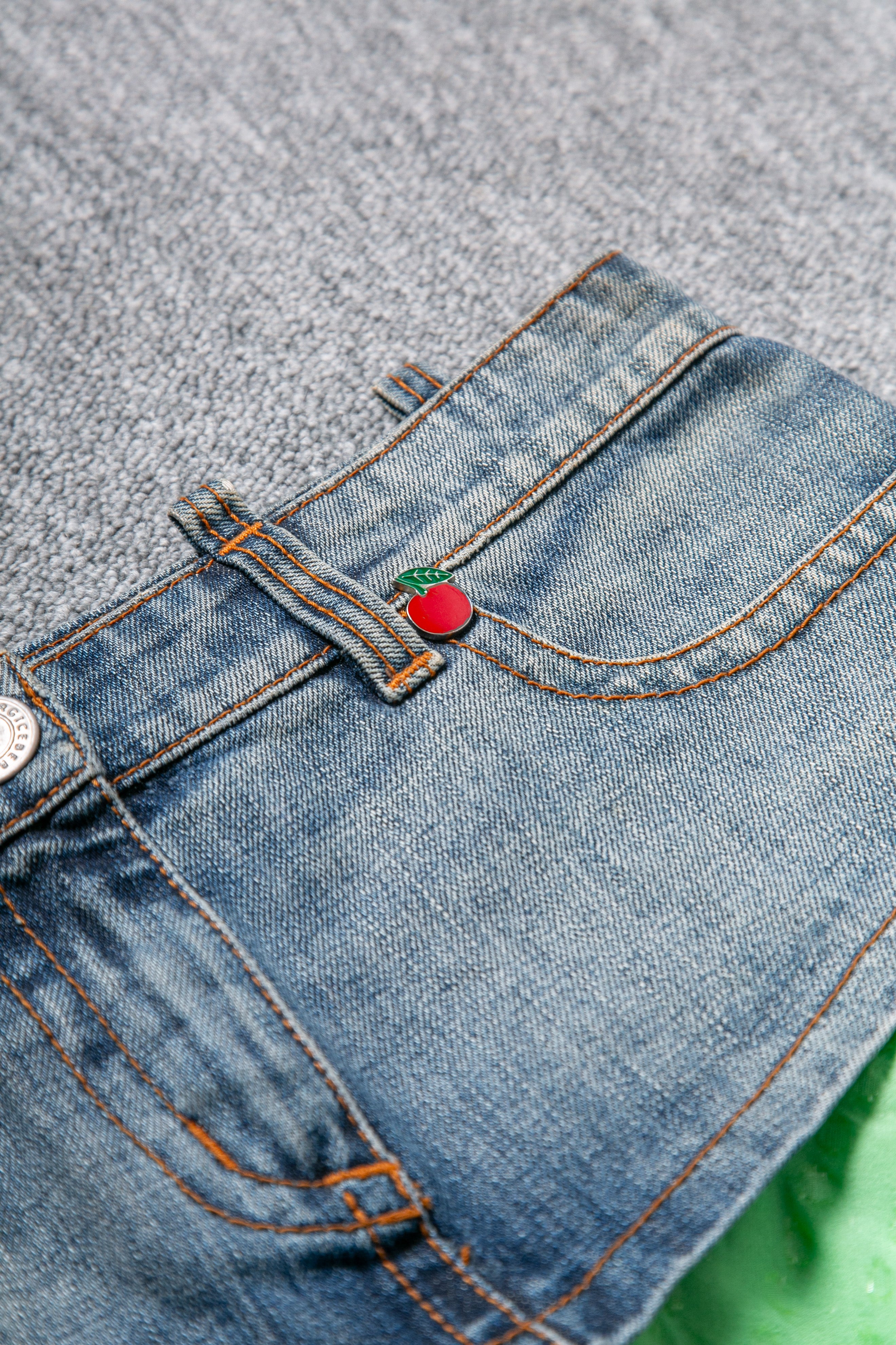 DENIM & GREEN CHERRIES SKIRT