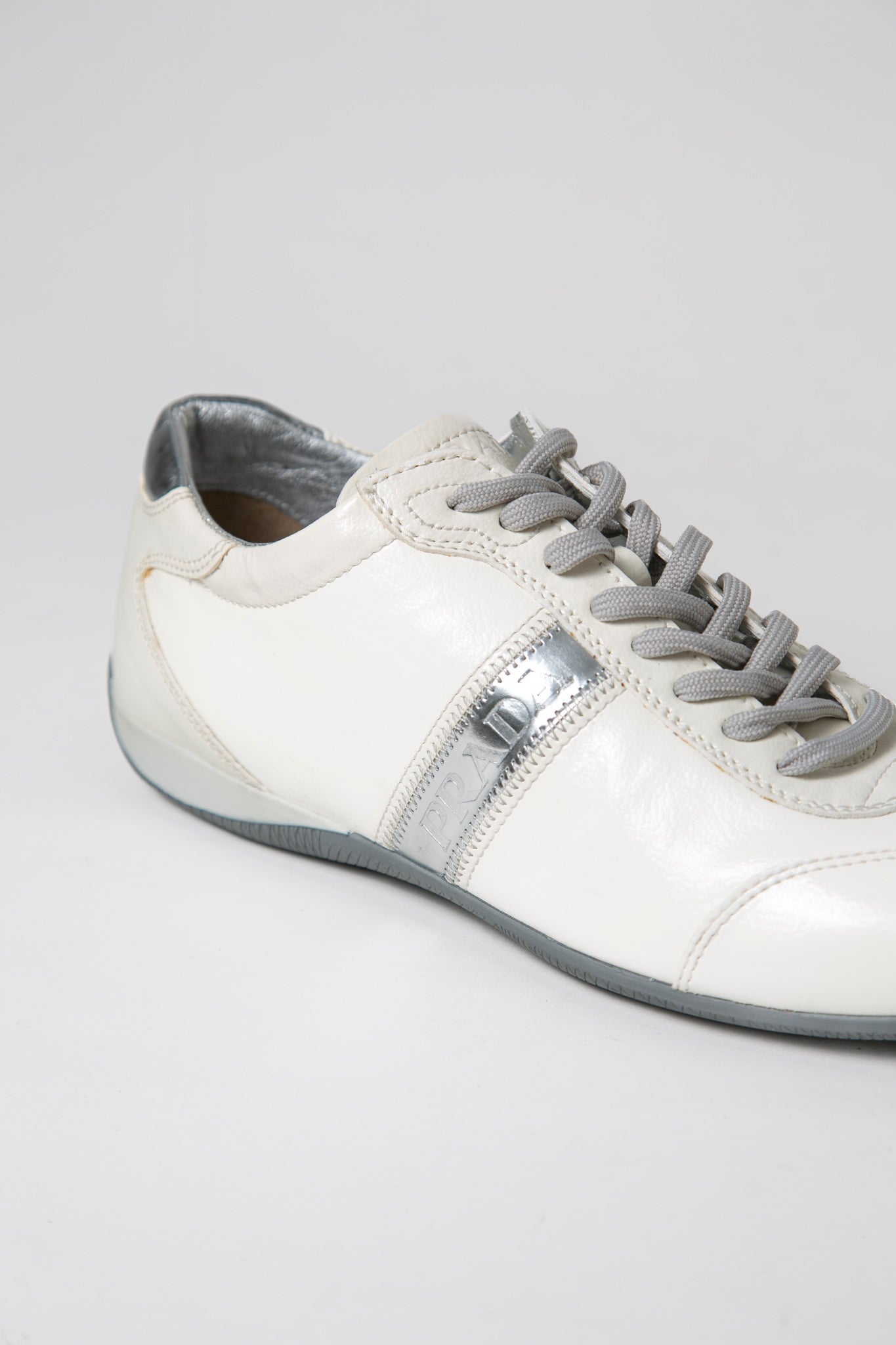 Prada White Silver Sneakers