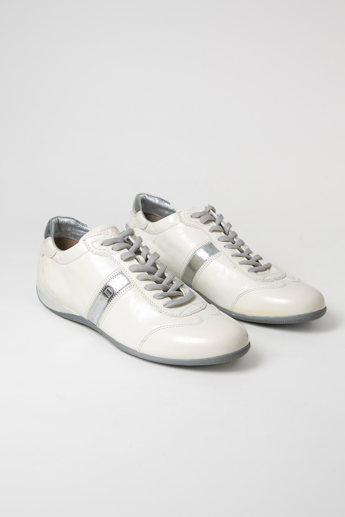 Prada White Silver Sneakers