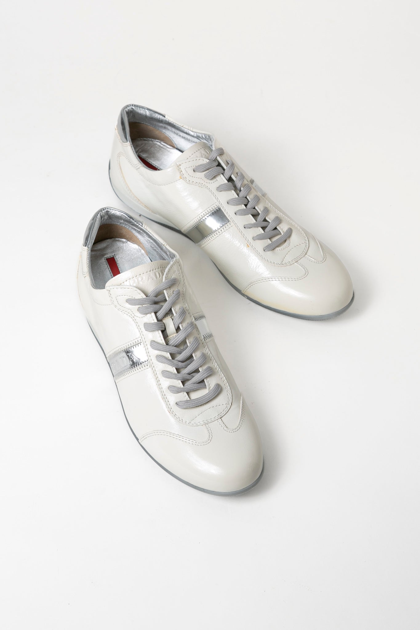 Prada White Silver Sneakers