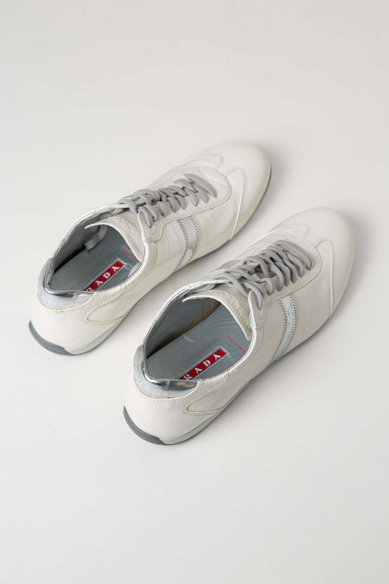 Prada White Silver Sneakers