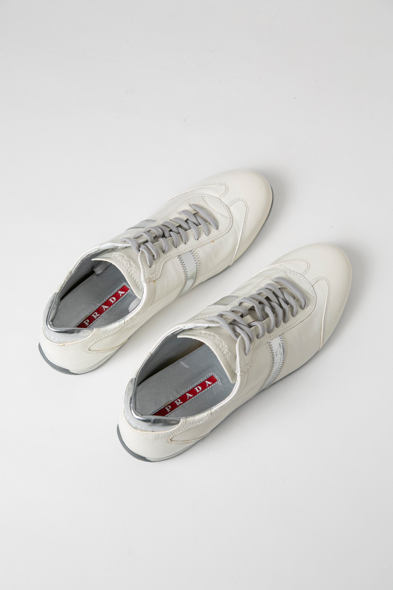 Prada White Silver Sneakers