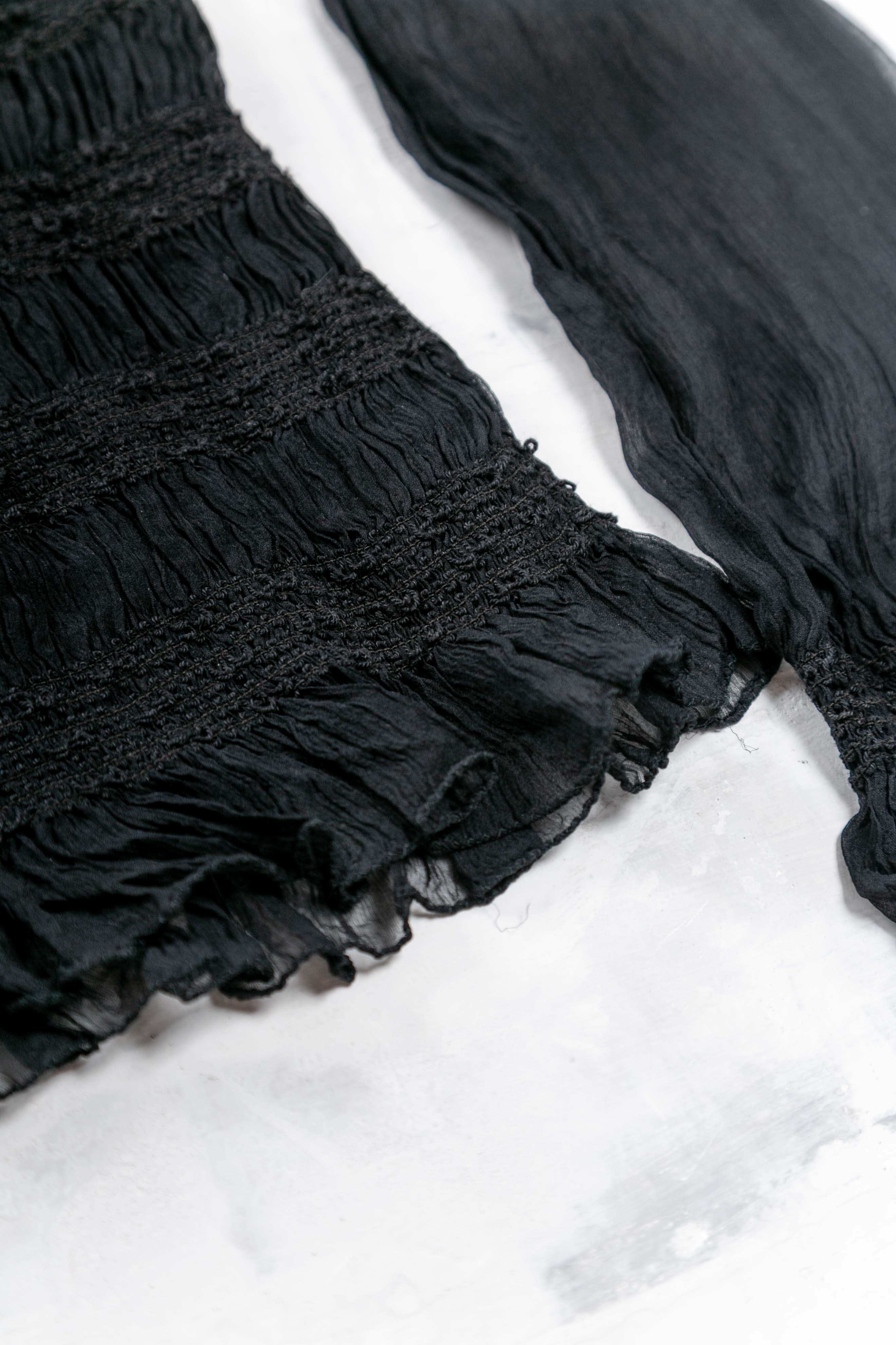 SILK RUCHED LONG SLEEVED SHEER TOP