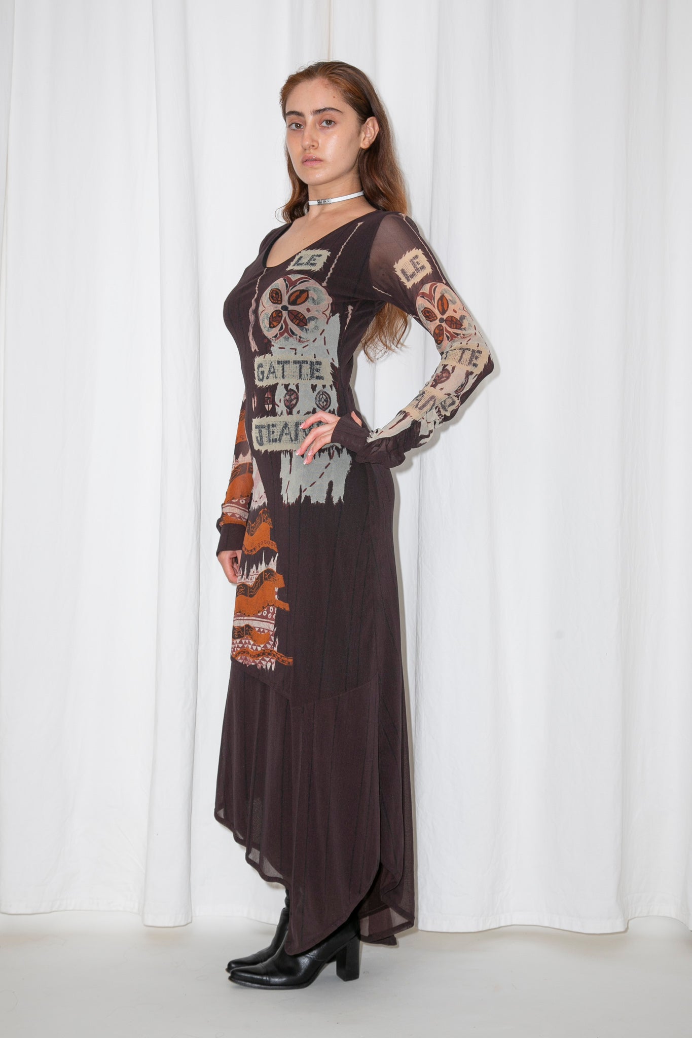 La Gatte Abstract Mesh Maxi Dress