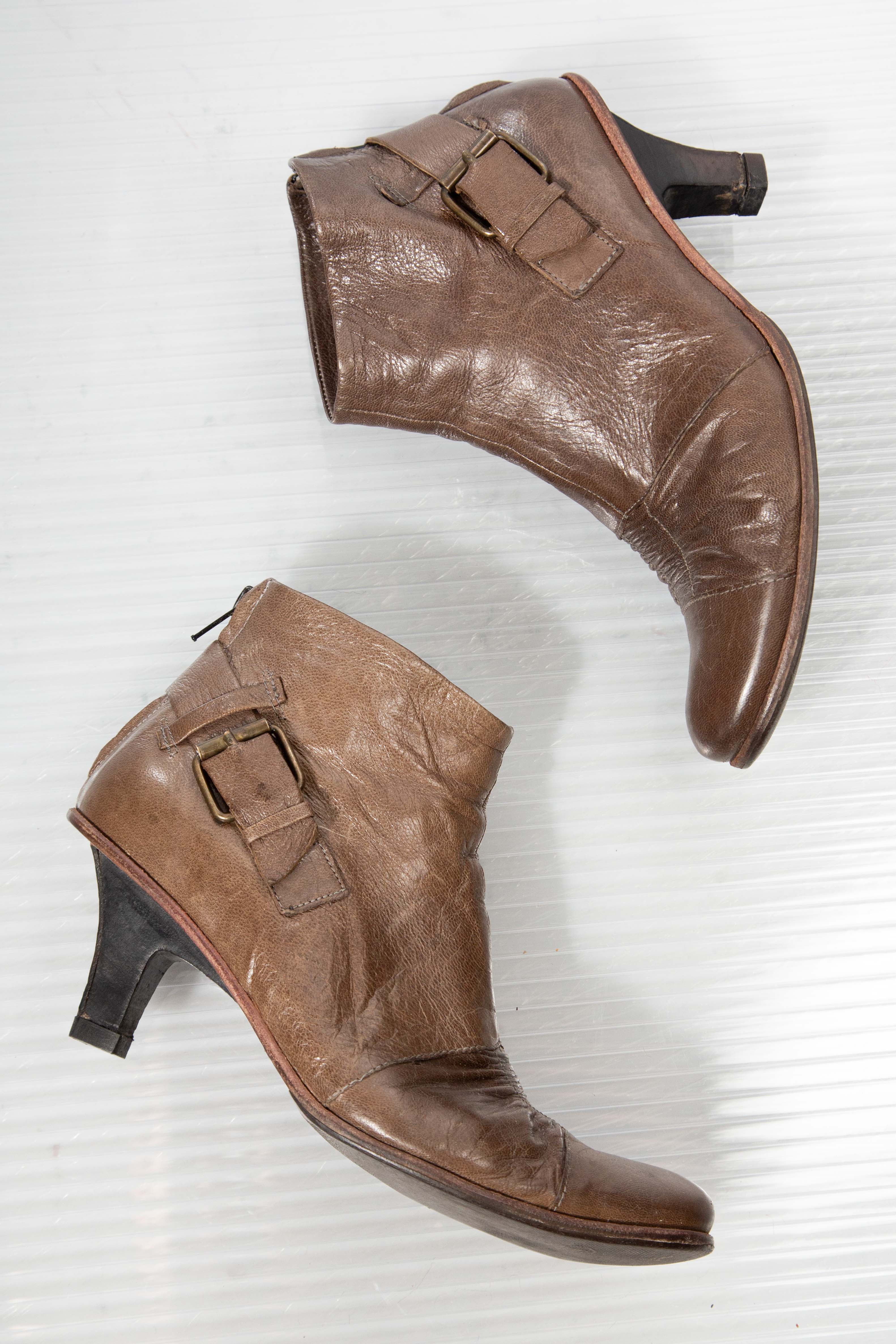 LEATHER BUCKLED ANKLE BOOTS