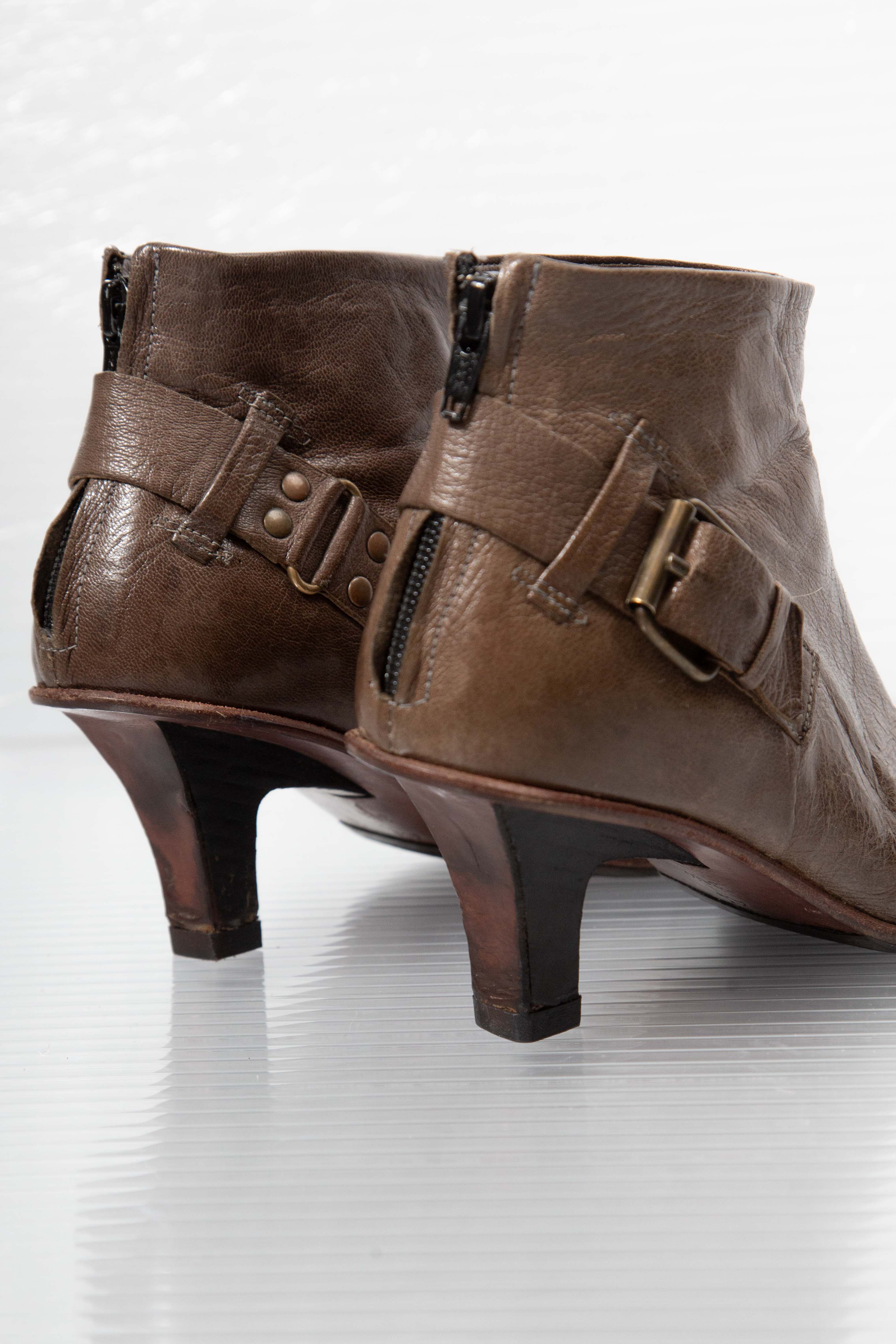 LEATHER BUCKLED ANKLE BOOTS