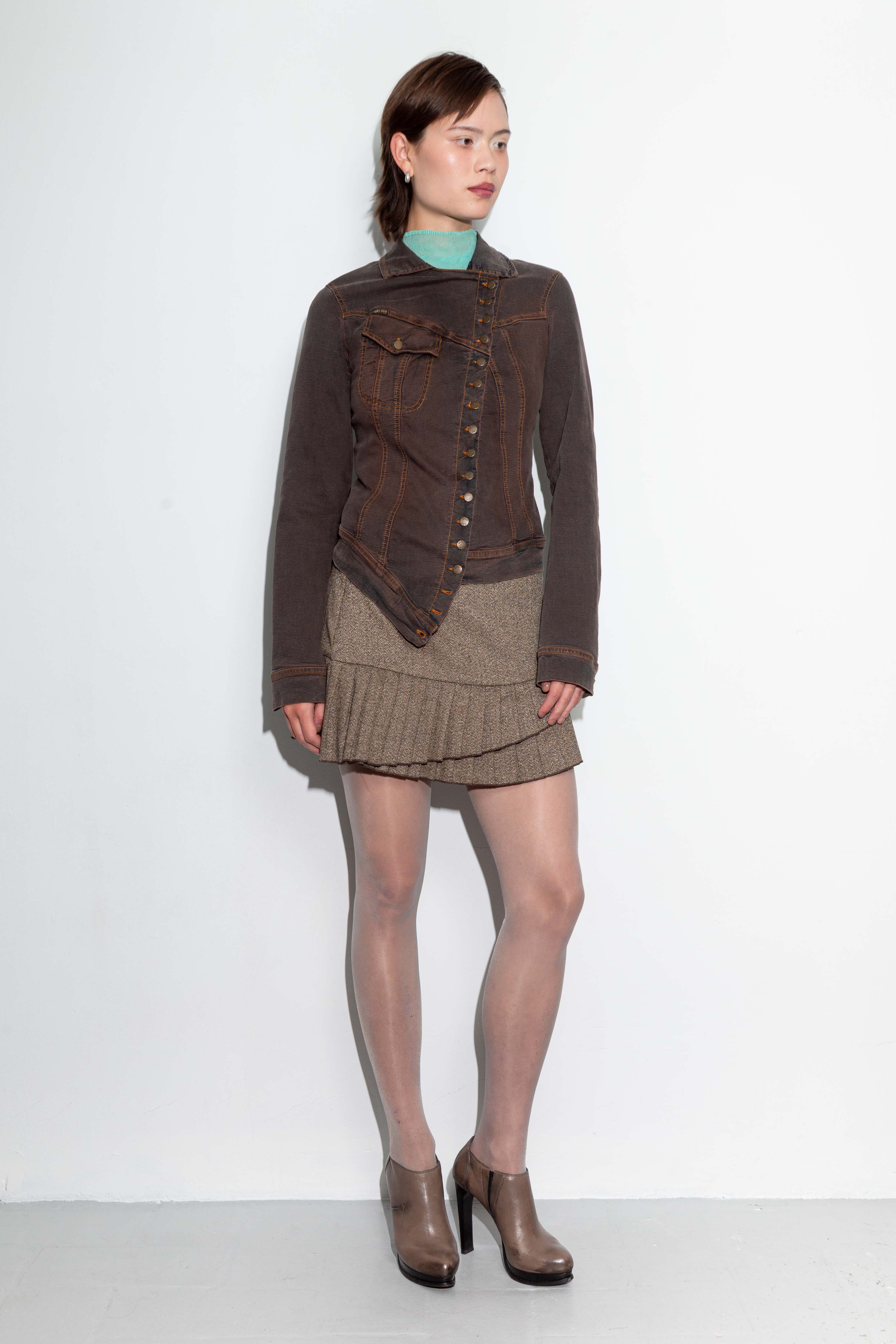 ASYMMETRIC WASHED DENIM JACKET