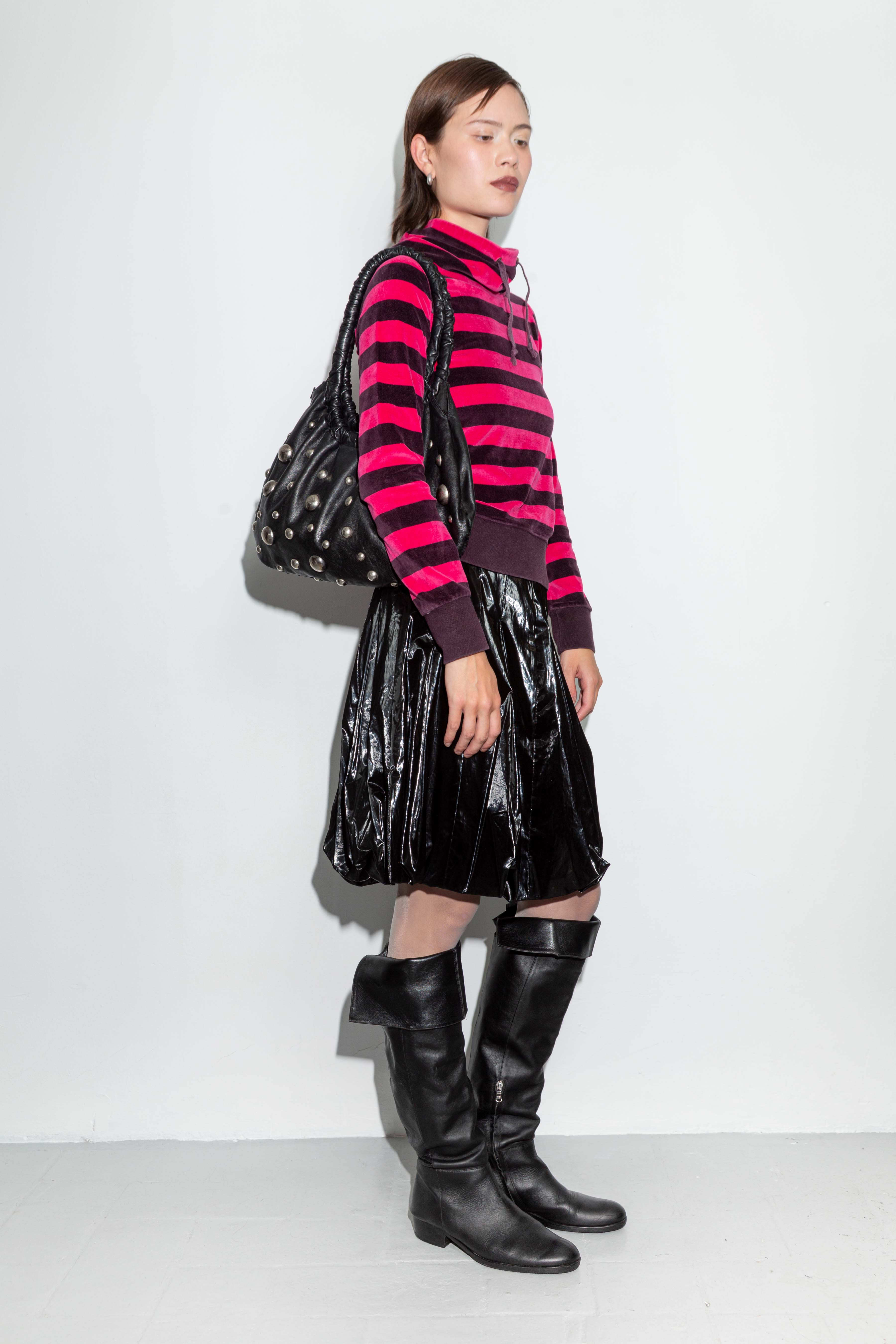 METALLIC IRIDESCENT BLACK MIDI SKIRT