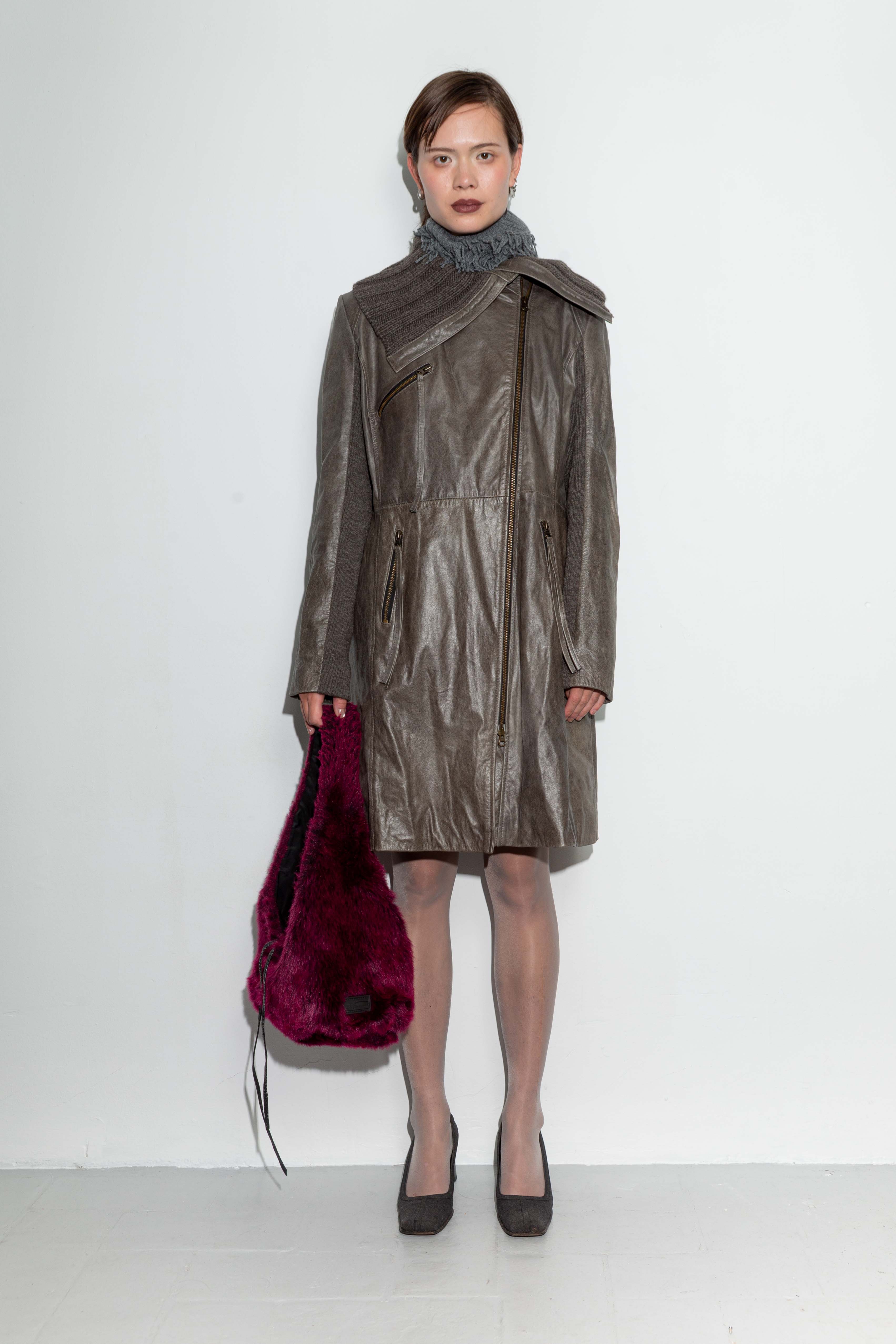 ASYMMETRIC ZIPPED TRENCH LEATHER JACKET