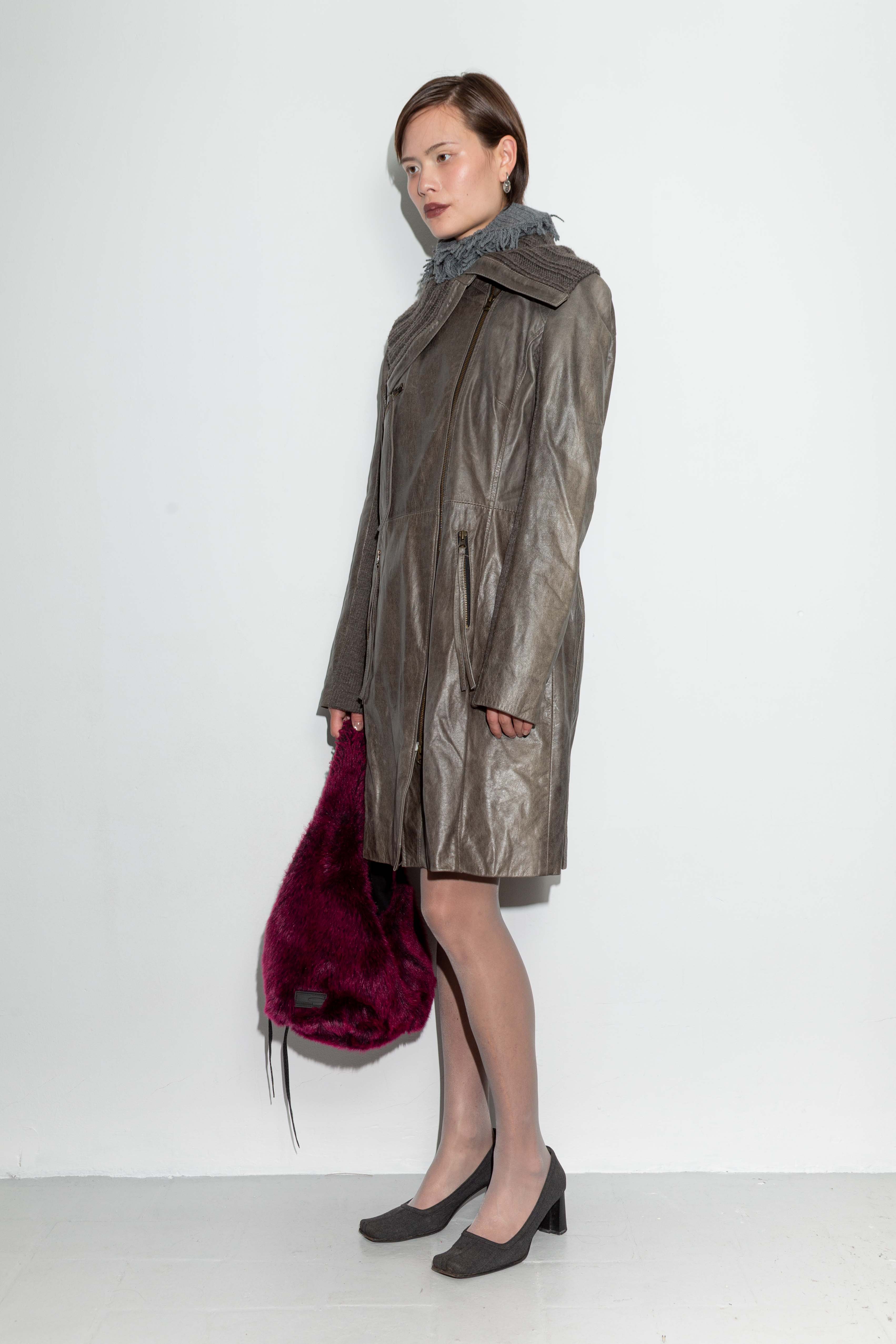 ASYMMETRIC ZIPPED TRENCH LEATHER JACKET