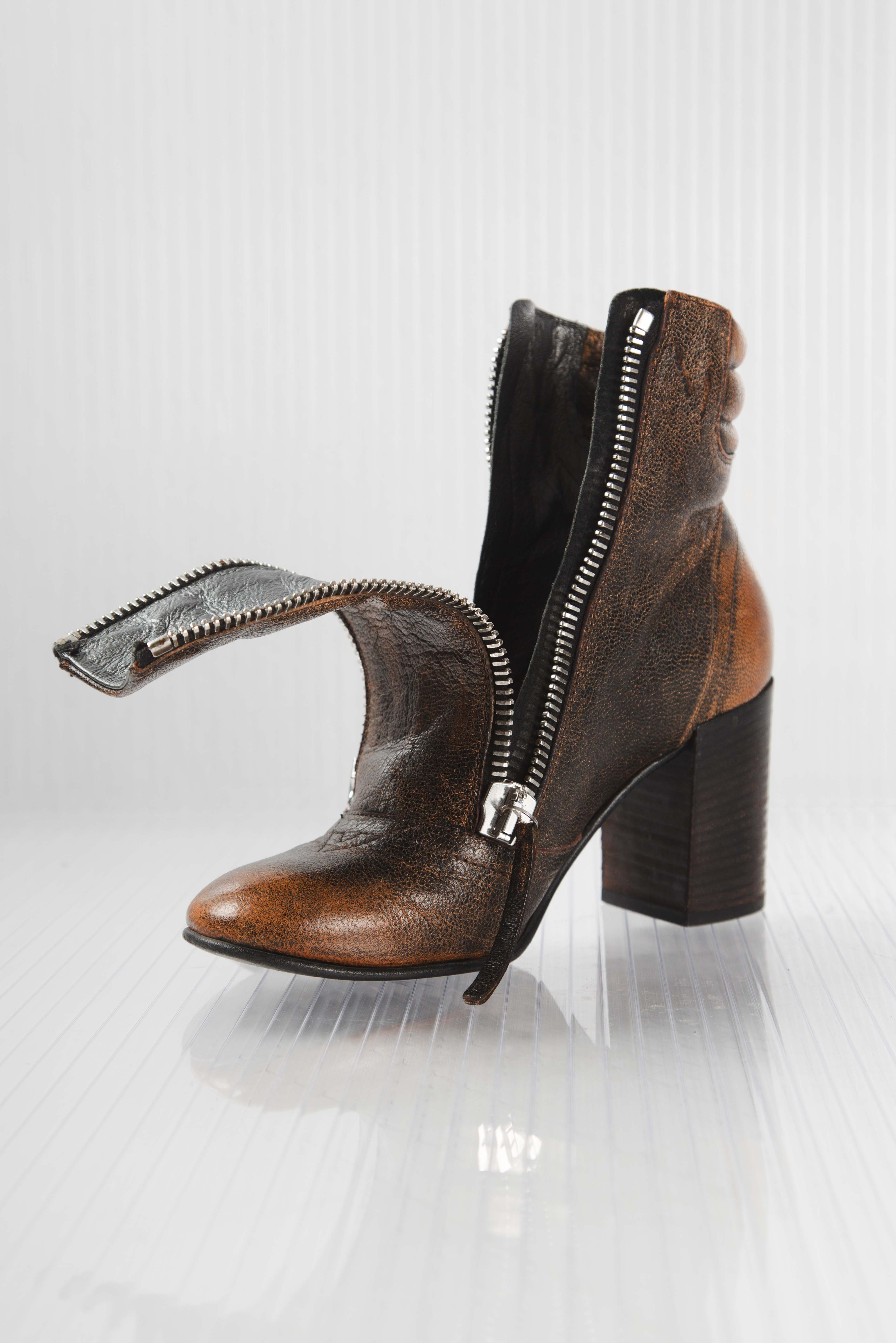 DOUBLE ZIPPER LEATHER BOOTS