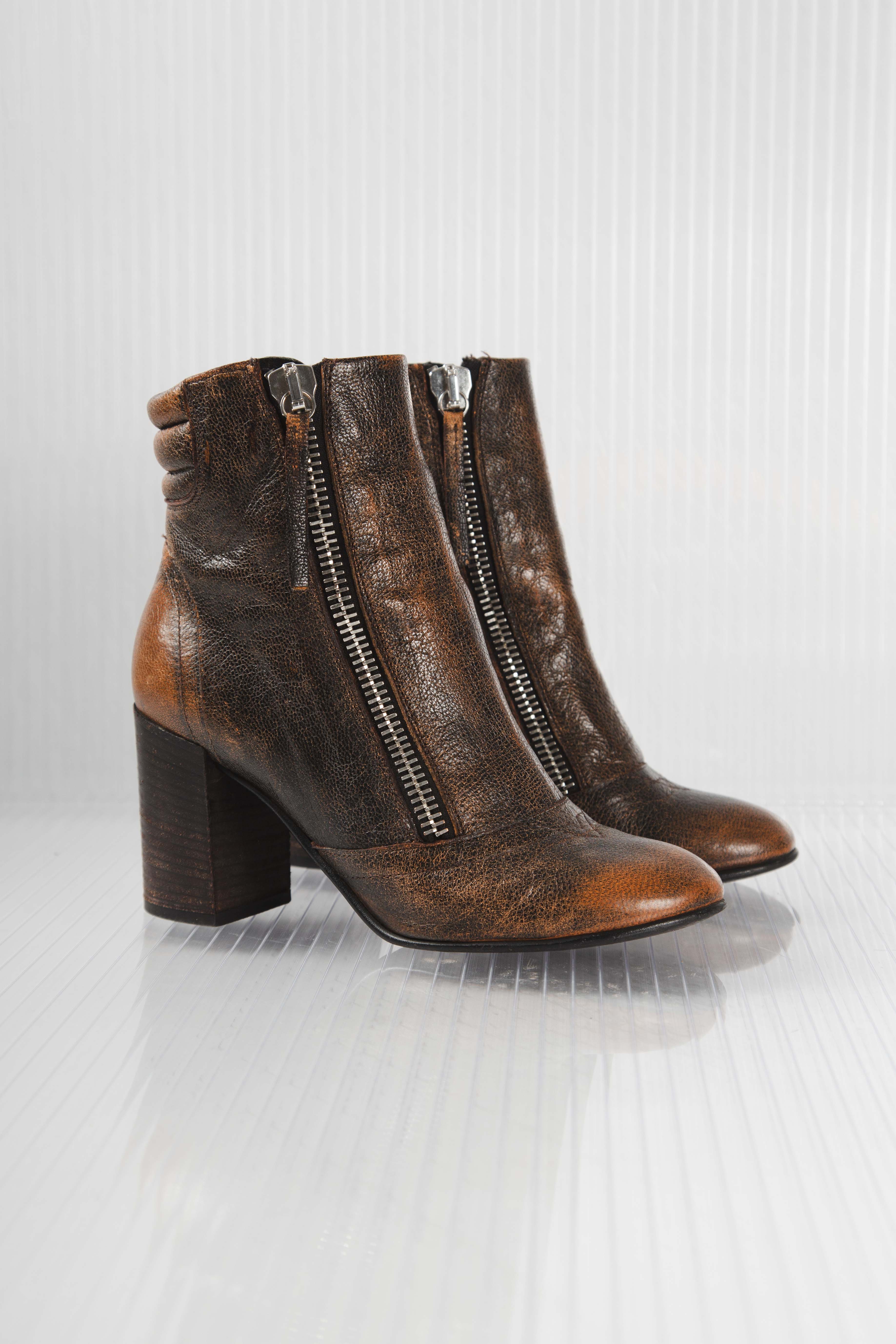 DOUBLE ZIPPER LEATHER BOOTS