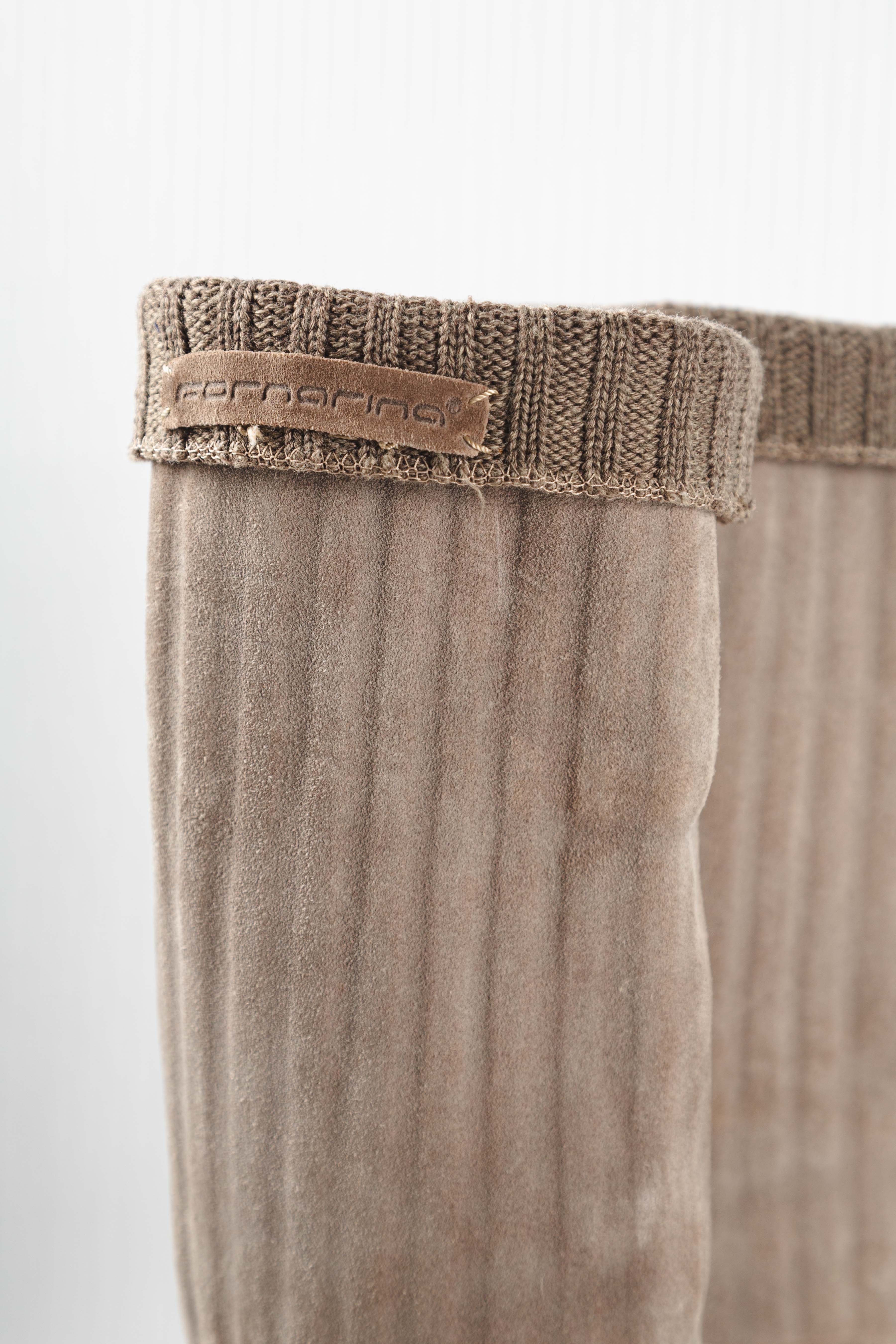 BEIGE RIBBED LEATHER WEDGES BOOTS