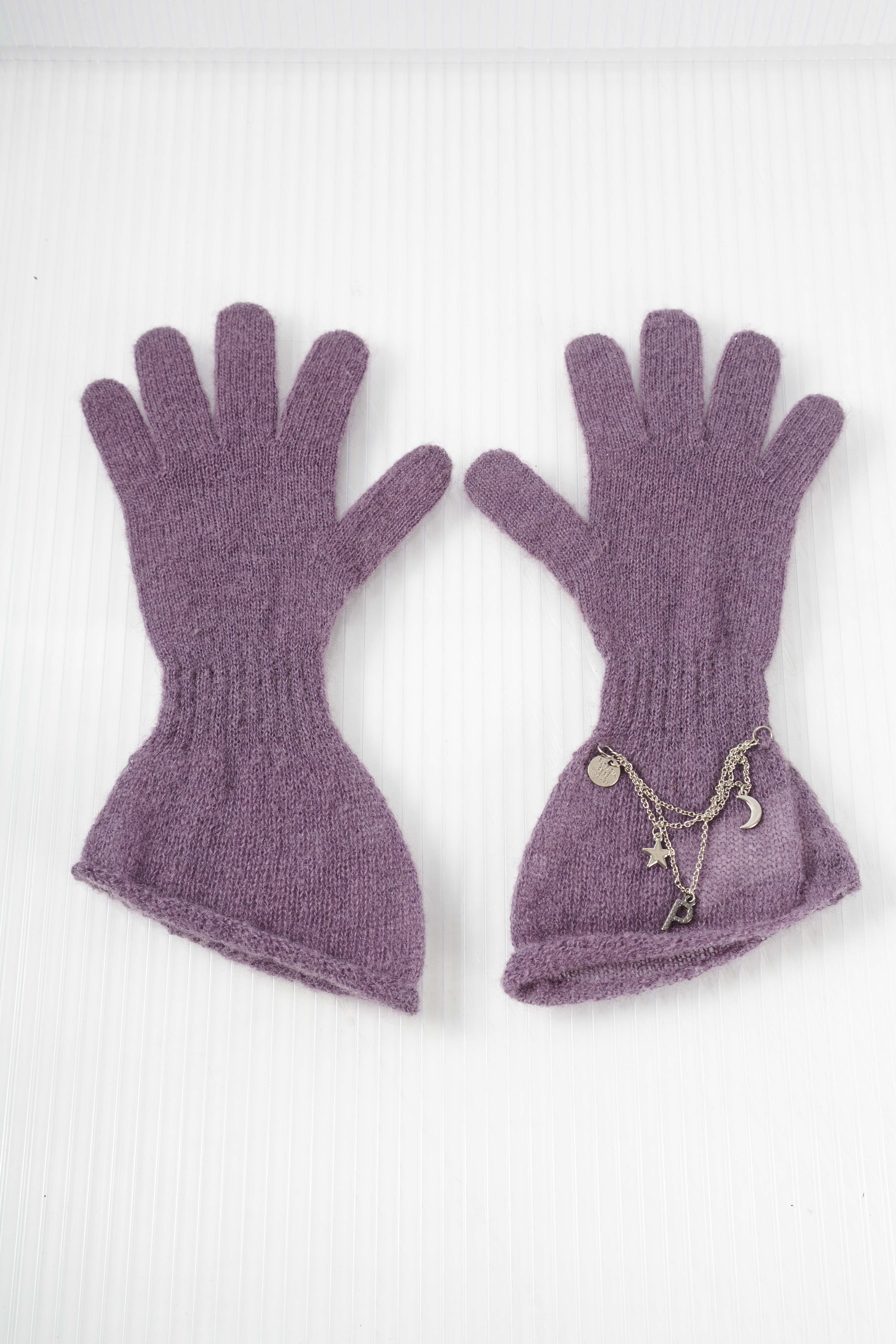 PURPLE SHEER WOOL CHAINED GLOVES