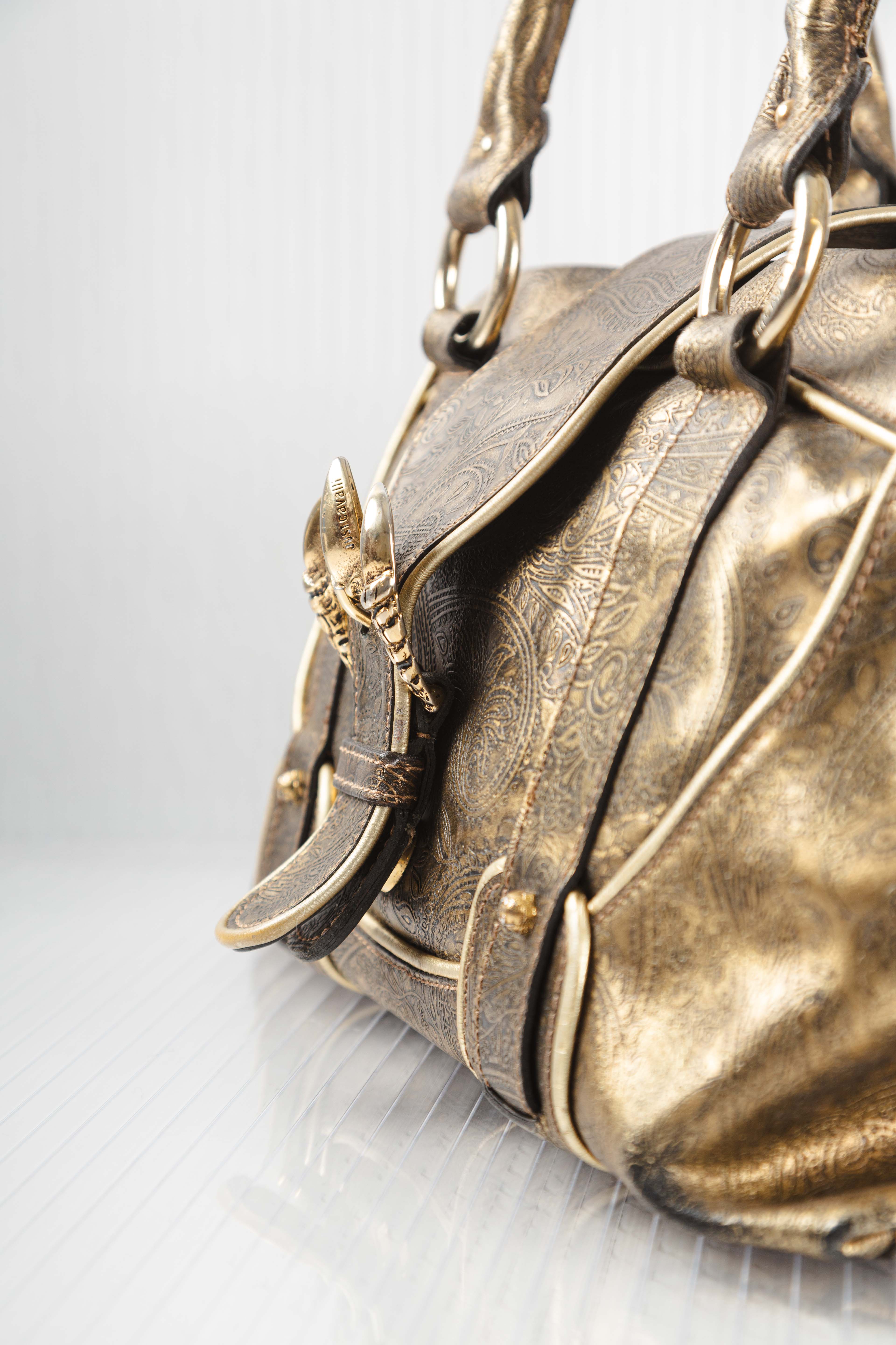 FW2007 GOLD PATTERNED LEATHER BUCKLE BAG