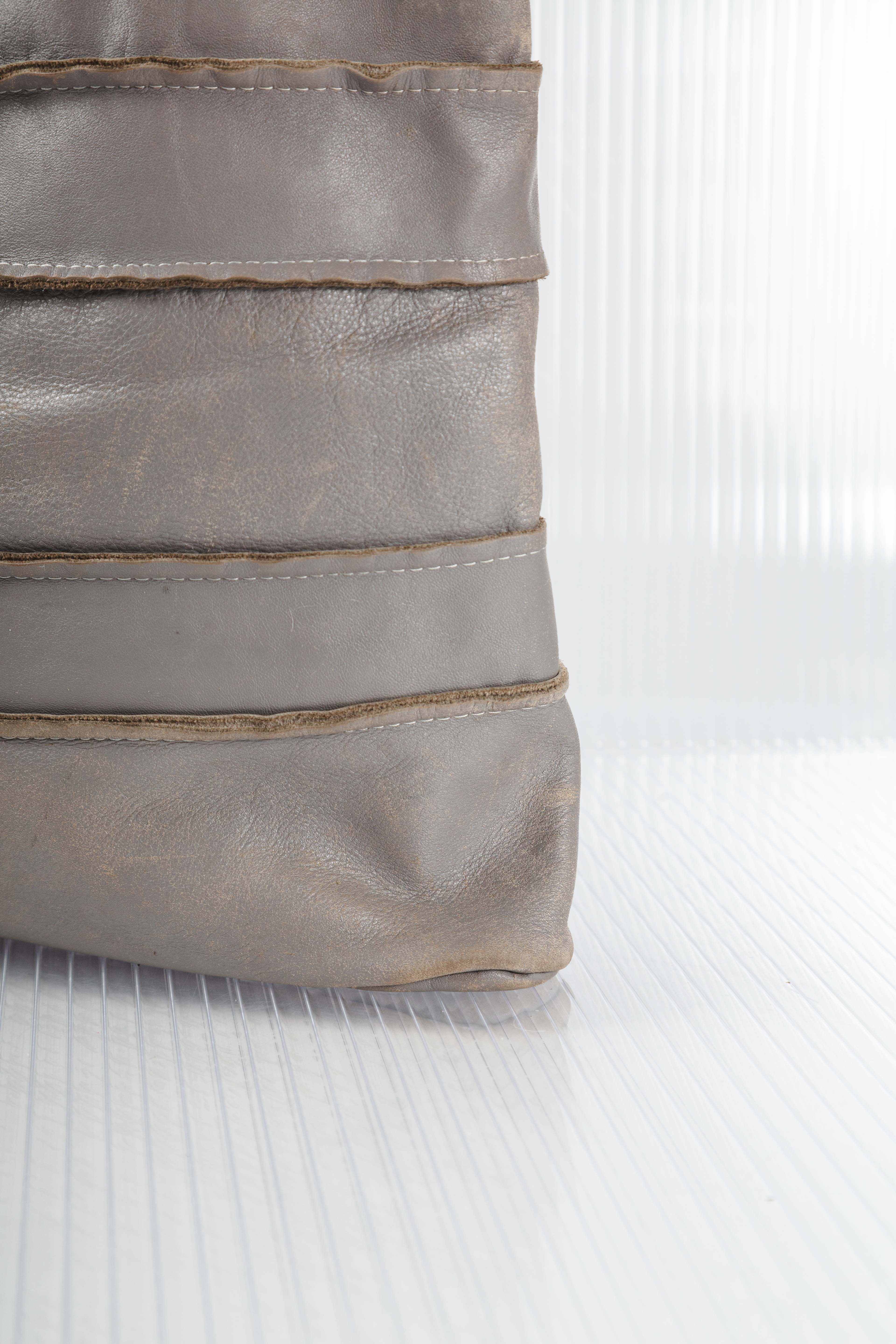 GREY DISTRESSED PATCHED LEATHER TOTEBAG