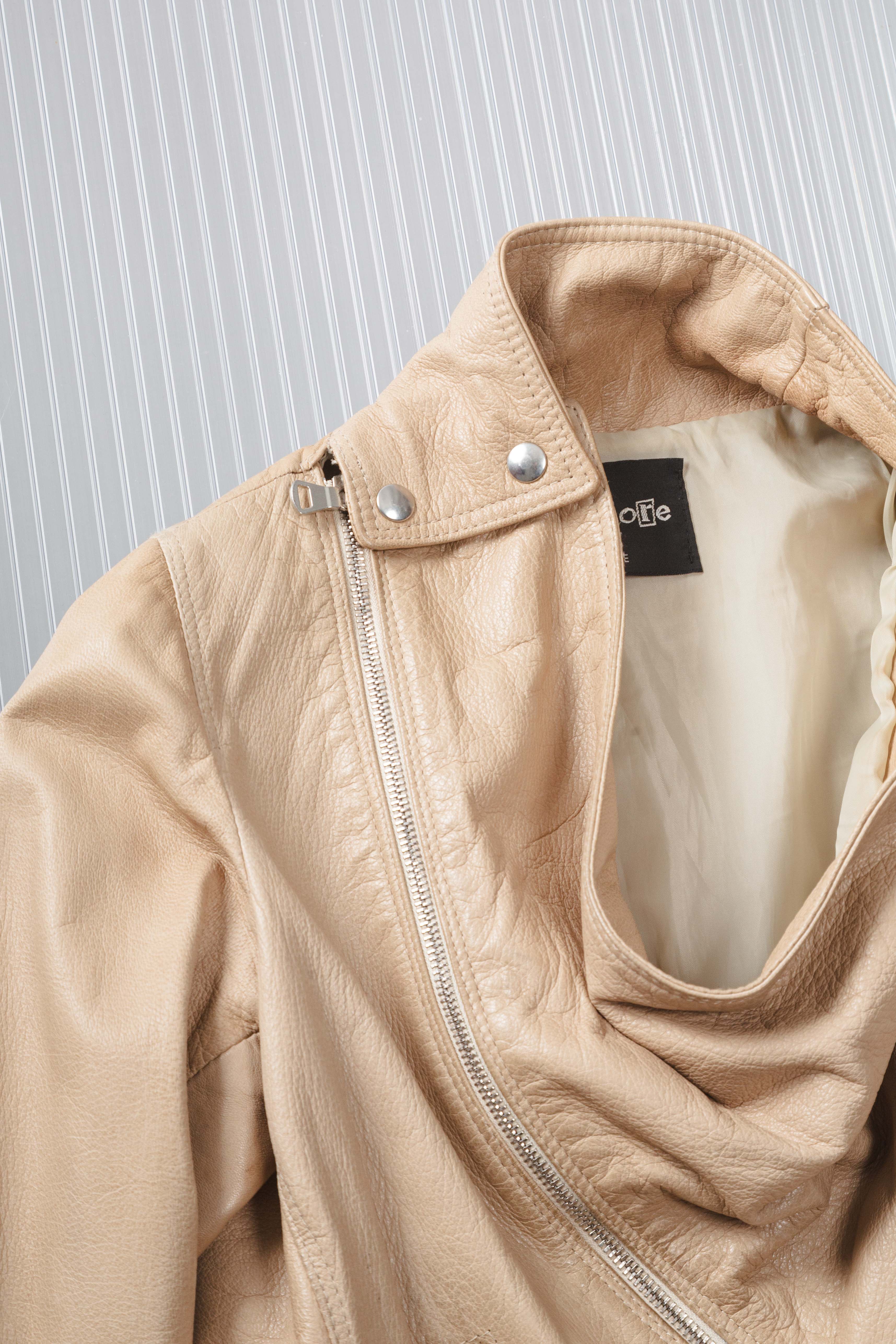 NUDE ASYMMETRIC DRAIPED LEATHER JACKET